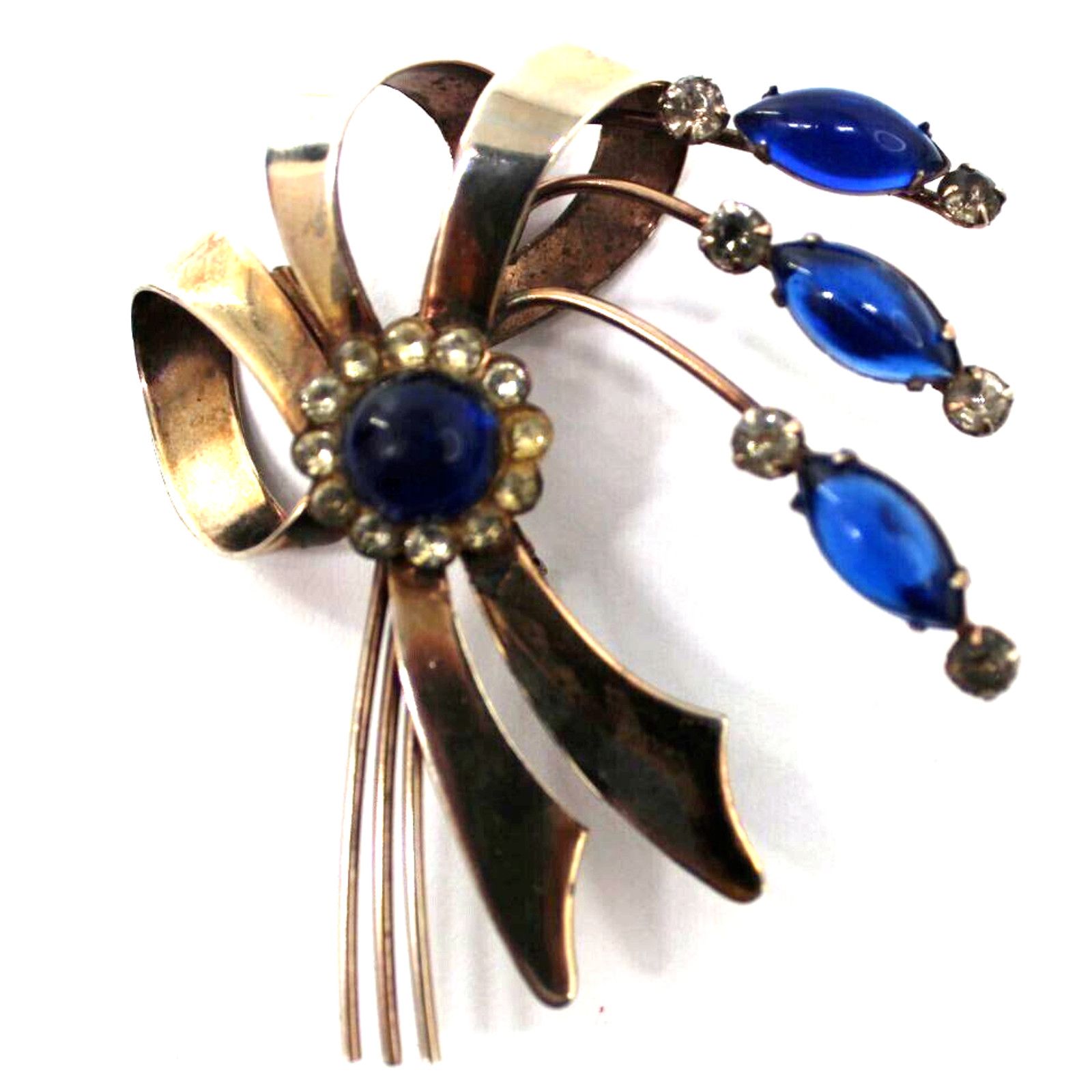 Other Vintage White Rhinestone Spray Brooch Pin• Blue Lucite • Bow Size ONE SIZE - 1 Thumbnail