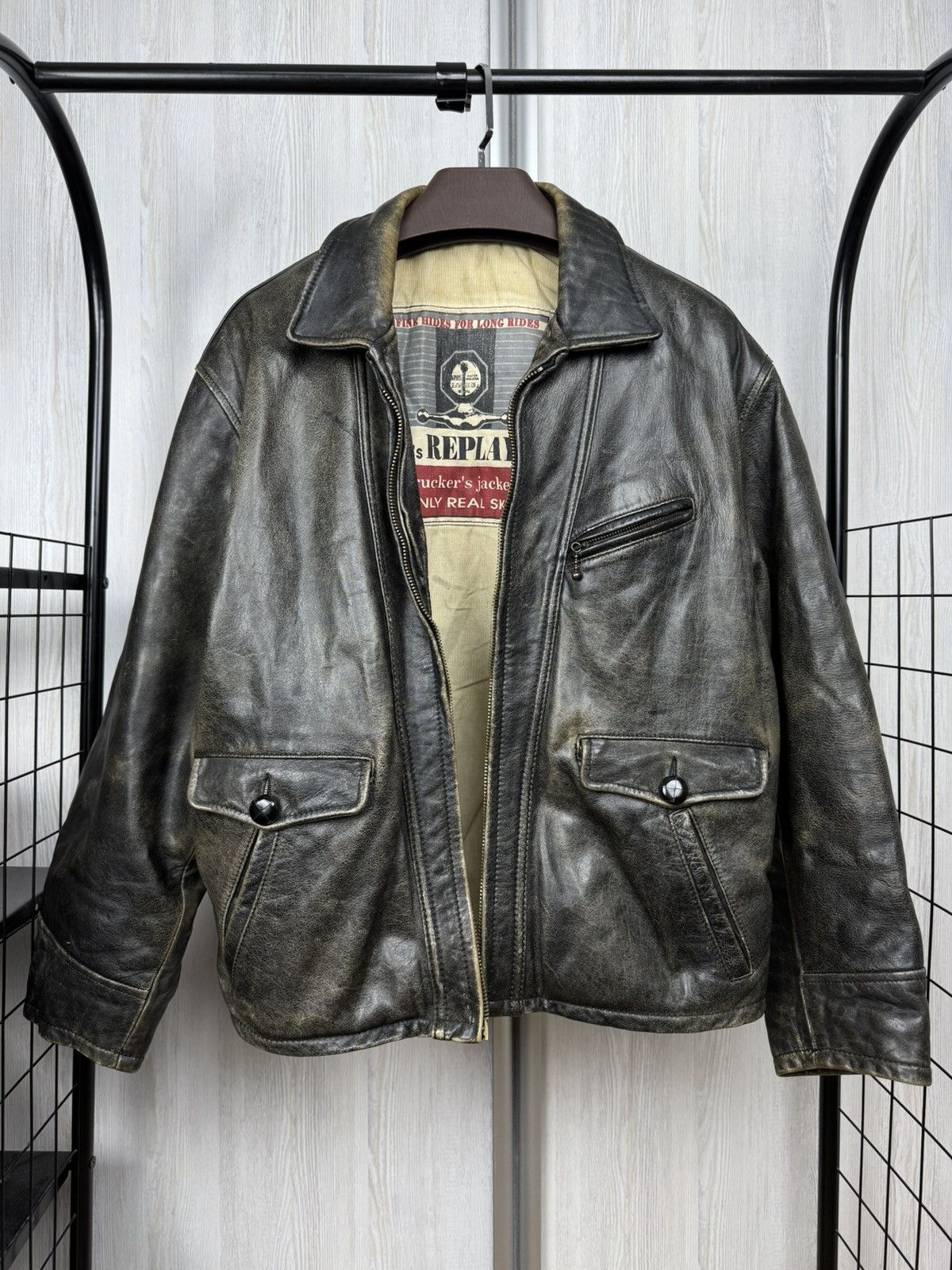 Replay Replay vintage black faded leather bomber trucker’s jacket Size US L / EU 52-54 / 3 - 1 Thumbnail