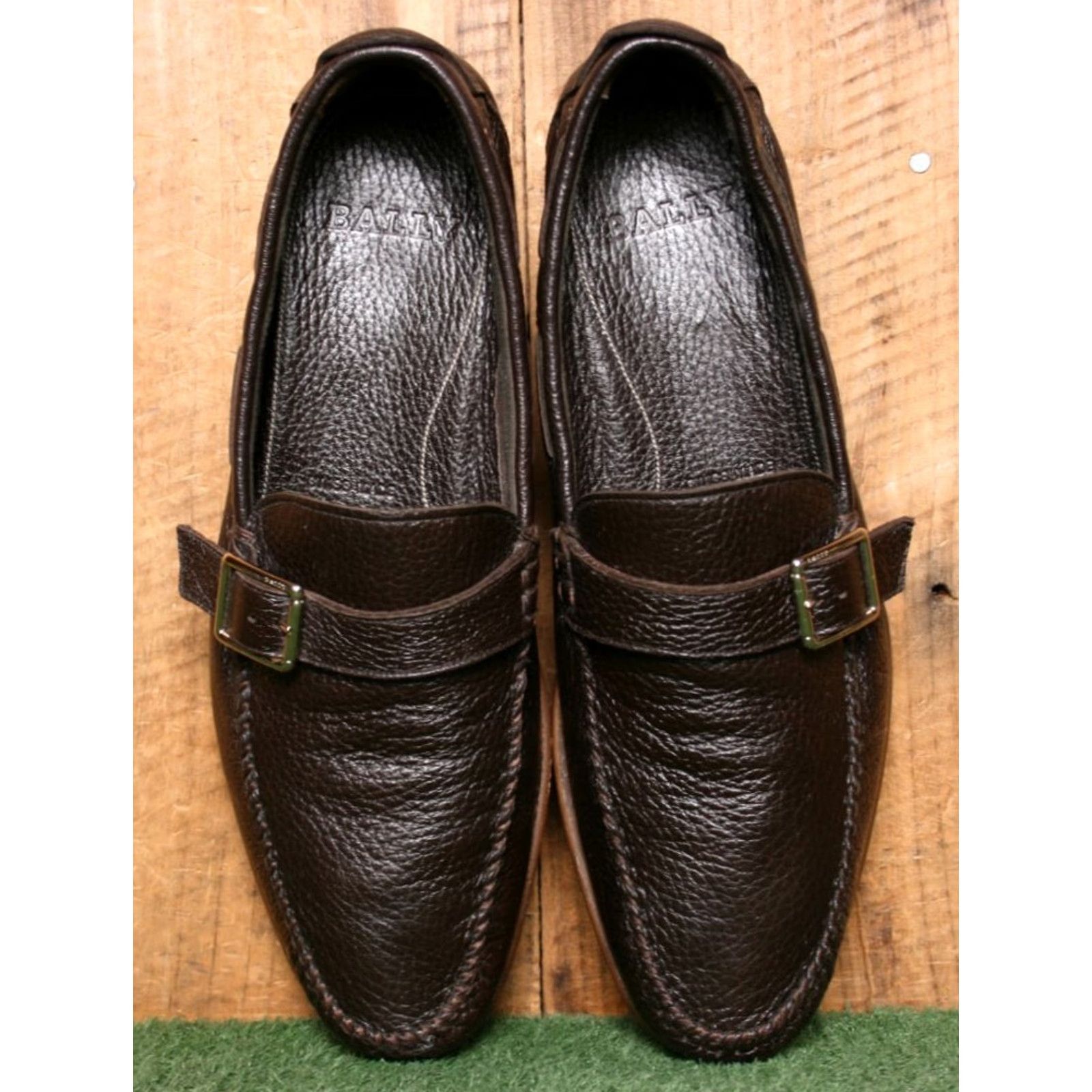 Bally BALLY Brown Pebbled Leather Buckle Strap Moc Toe Loafers UK 8.5 E US 9.5 D Slip On Mens Leather Loafer Size US 9 / EU 42 - 4 Thumbnail