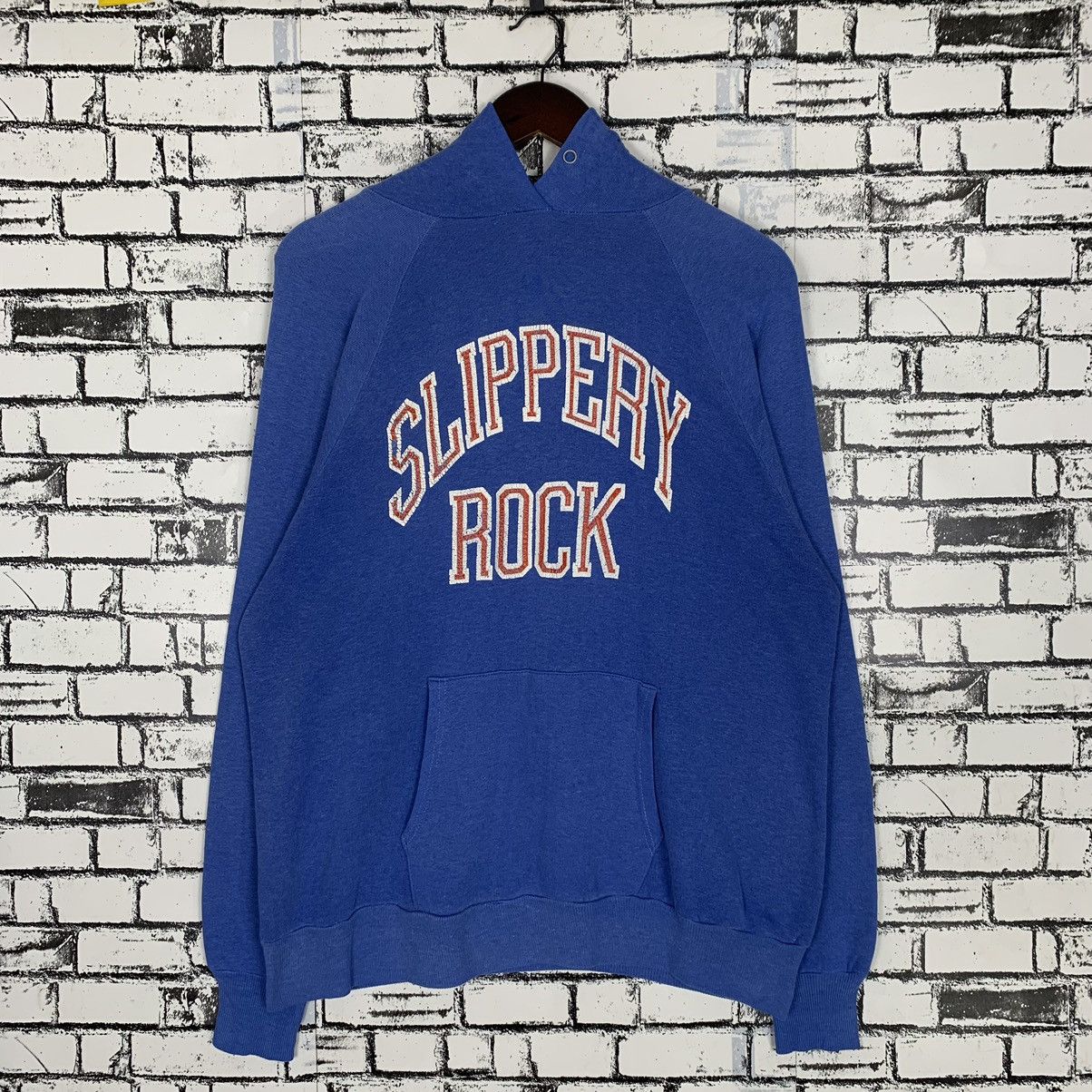 image of Vintage Jansport American Brand Slippery Rock Hoodie in Blue, Men's (Size XL)