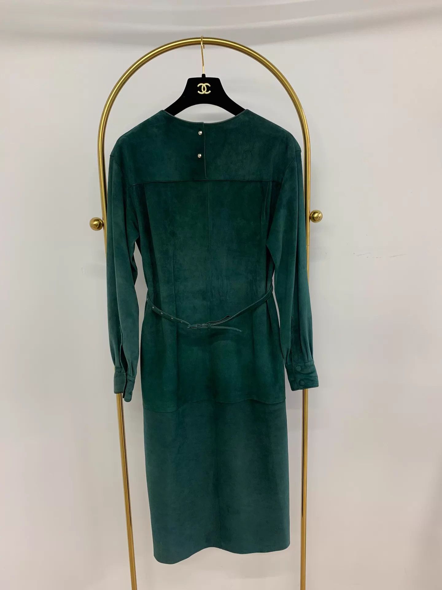 Celine Celine Green Suede Long Sleeve Dress Size 34 New Size XXS / US 00 / IT 34 - 1 Thumbnail