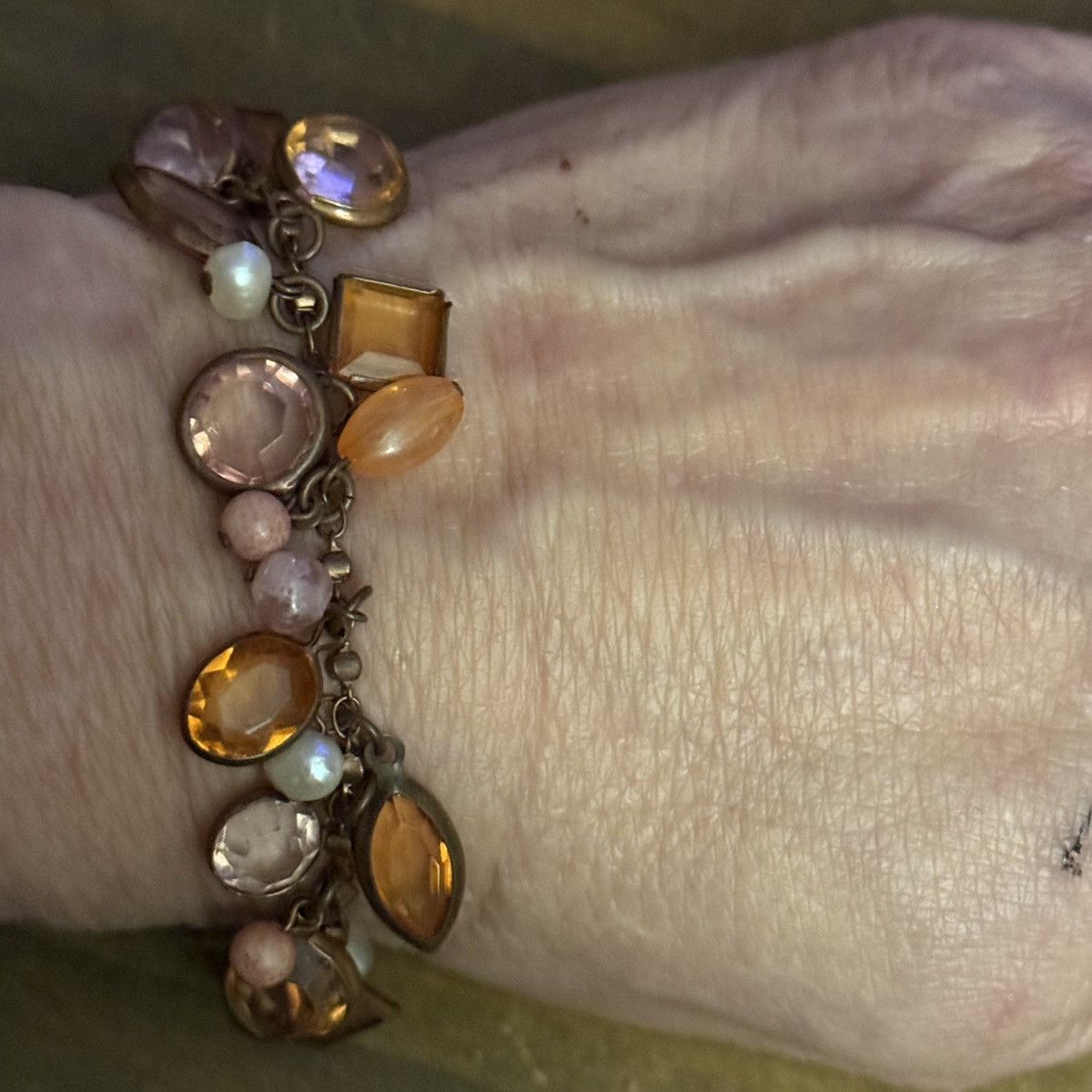 Other Bronze tone bezeled stones and pearls charm toggle bracelet Size ONE SIZE - 3 Thumbnail