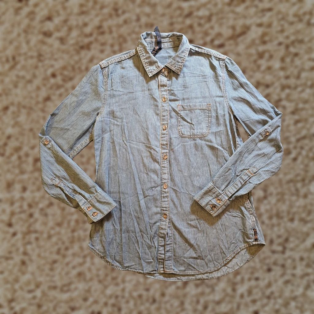 Vintage Seven Jeans Top Womens Size Small Blue White Striped Chambray Button Up Casual Shirt S Blue Striped Chambray Button Up Womens Mens? No Size S / US 4 / IT 40 - 1 Thumbnail