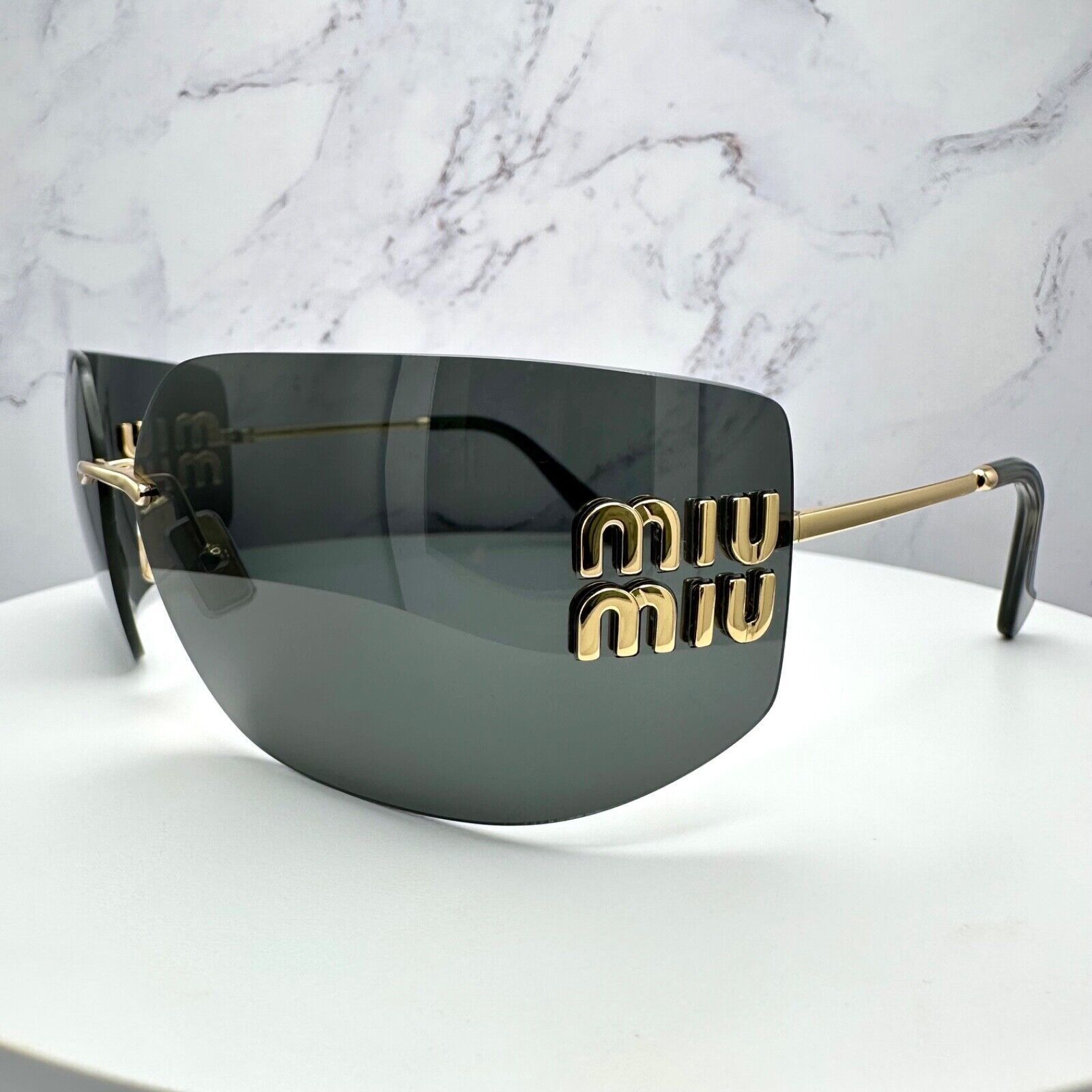 Miu Miu New MIU MIU Sunglasses Gold Rimless Wrap Square Size ONE SIZE - 14 Thumbnail