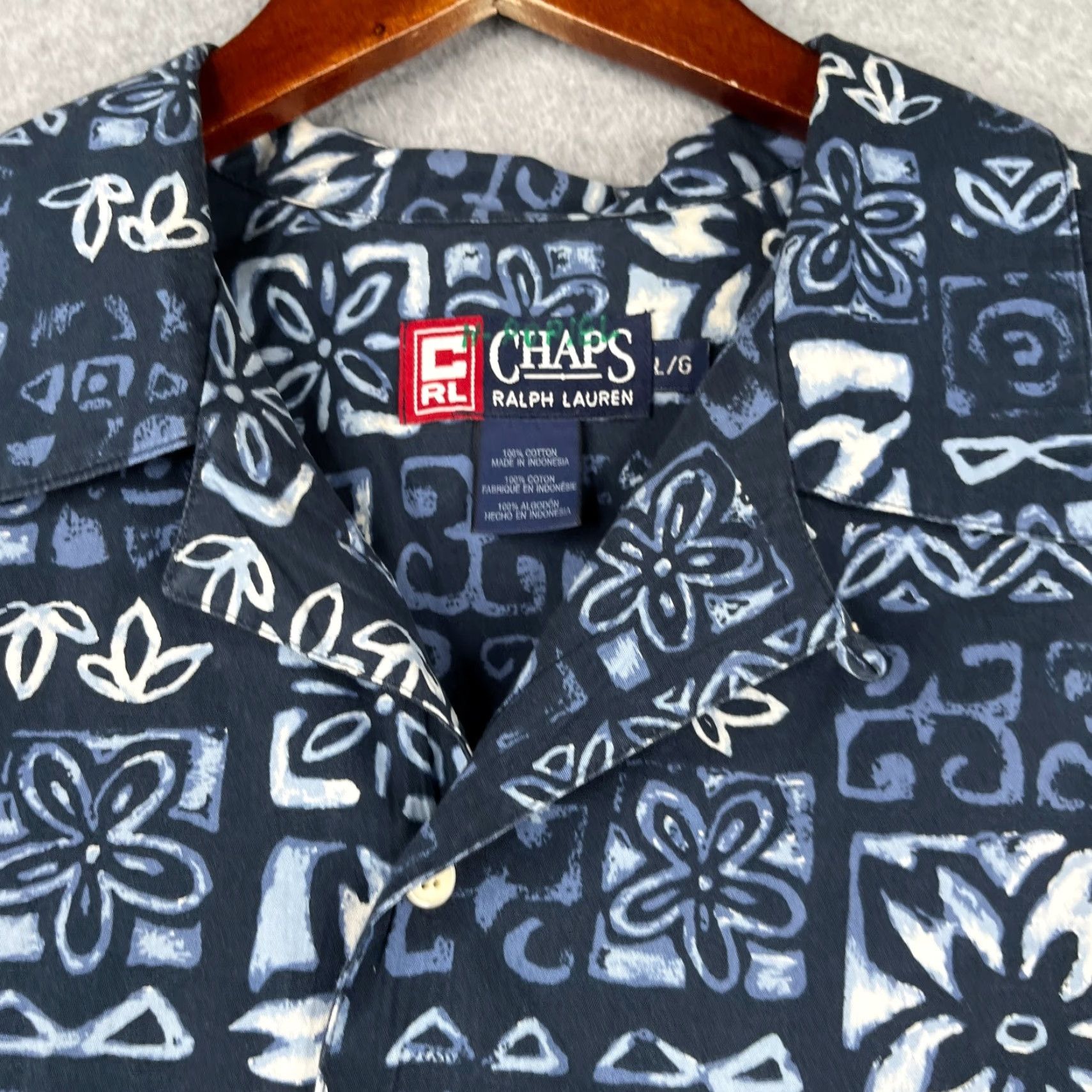 Chaps Chaps Ralph Lauren Tribal Hawaiian Print Shirt Camp Blue Casual Short Sleeve Shirt Mens L Blue Floral Hawaiian 90s? Size US L / EU 52-54 / 3 - 3 Thumbnail