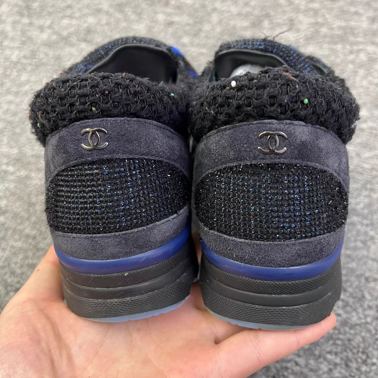 Chanel Chanel Black & Blue Wool Tweed Sneakers K12 Size US 6 / IT 36 - 5 Thumbnail
