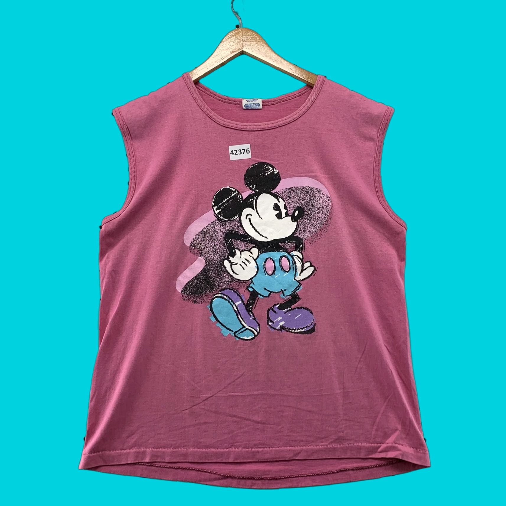 Disney VINTAGE Mickey Mouse Disney Shirt Pink XL Womens Tank Sleeveless 80s Graphic Print Size L / US 10 / IT 46 - 1 Thumbnail
