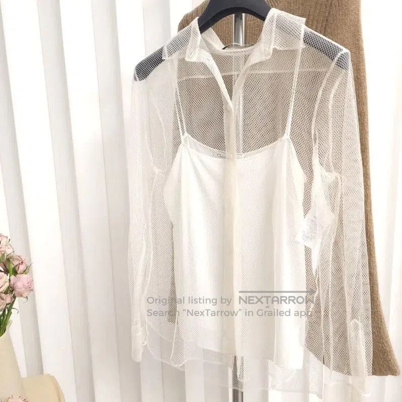 Dior Dior Sheer White Long Sleeve Cropped Shirt . Size XS / US 0-2 / IT 36-38 - 1 Thumbnail