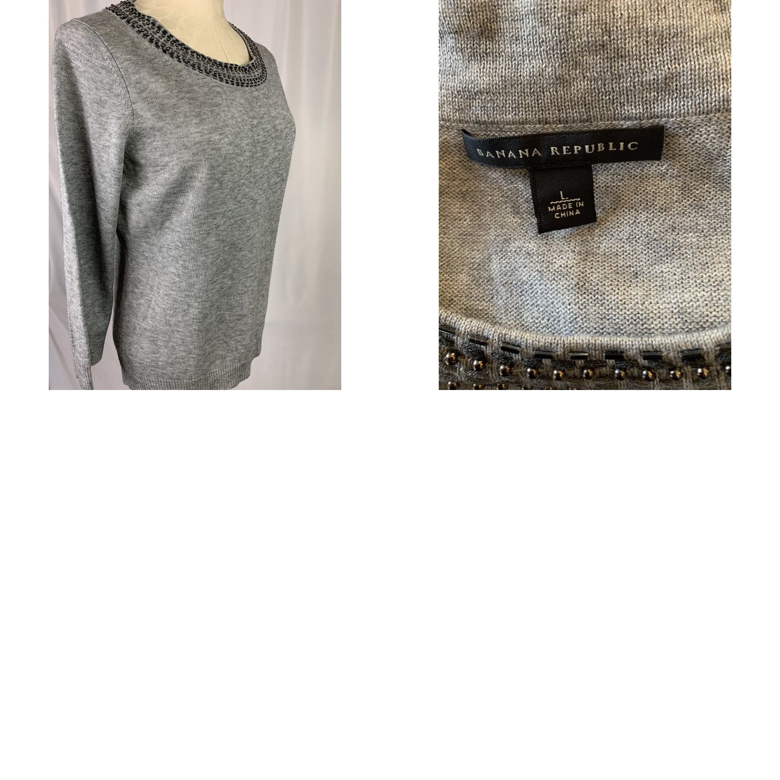 Banana Republic VINTAGE Banana Republic Large Gray Beaded Neckline Wool Blend Sweater Women Size L / US 10 / IT 46 - 8 Thumbnail