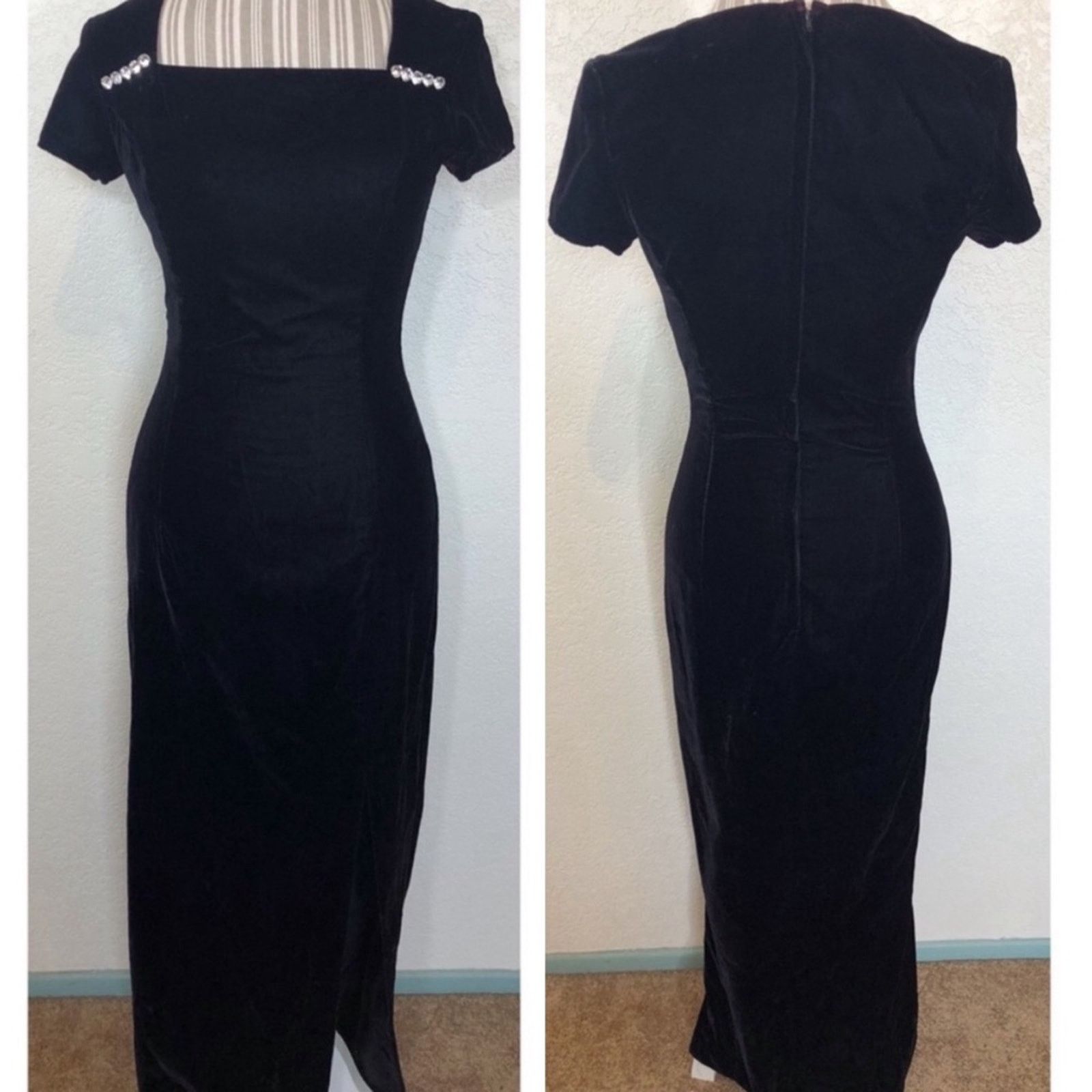 VINTAGE GUNNE SAX Black Velvet Cap Slit Maxi Dress Gown