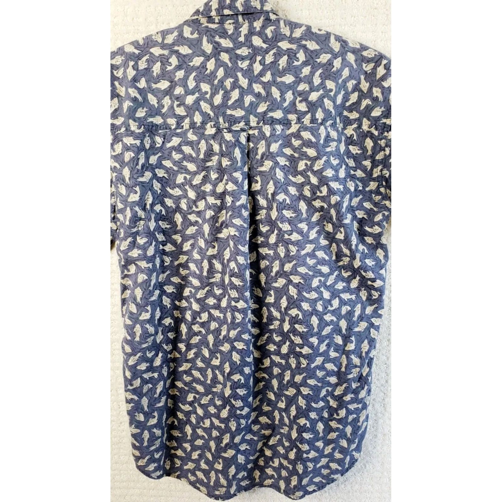 Chaps Chaps Ralph Lauren Mens M Short Sleeve Button-Down Shirt Blue with Fish Pattern, Cotton, Twill, Casual, Button-Up, Regular Fit Size US M / EU 48-50 / 2 - 6 Thumbnail