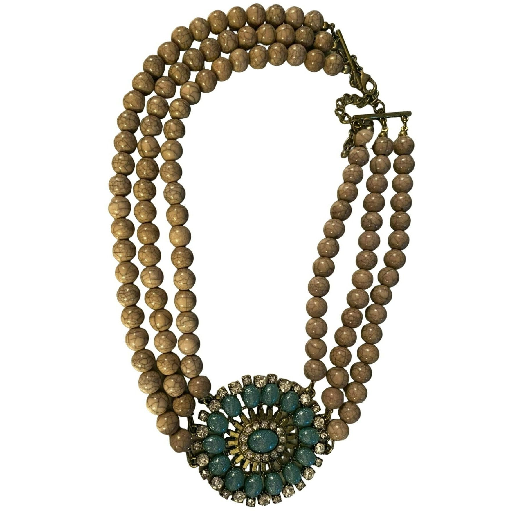 Other Triple Strand Brown Beaded Necklace With Turquoise & Crystal Size ONE SIZE - 1 Thumbnail
