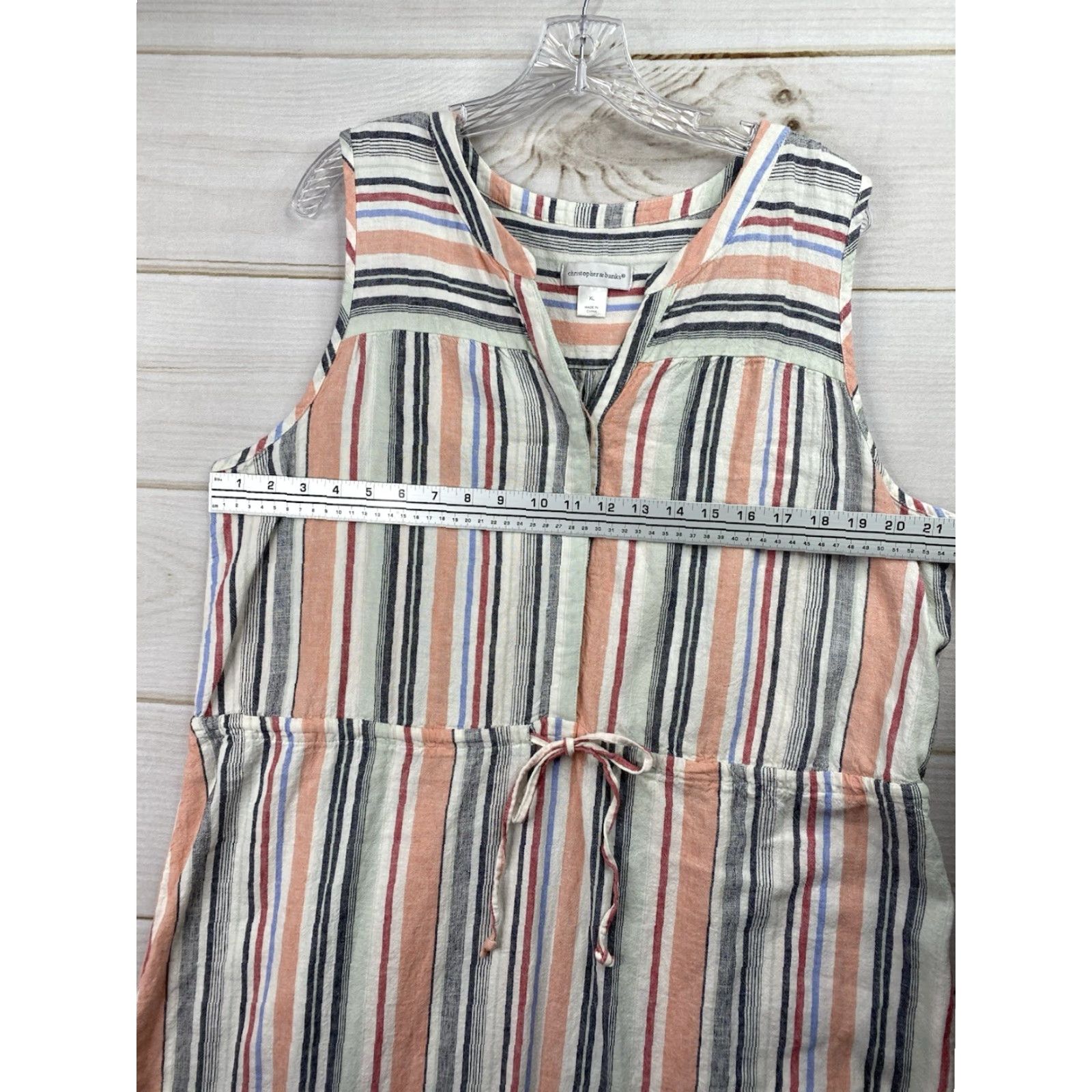 Vintage VINTAGE Christopher & Banks Dress Women's XL Multi Stripe Linen Blend Prairie Preppy Size XL / US 12-14 / IT 48-50 - 5 Thumbnail