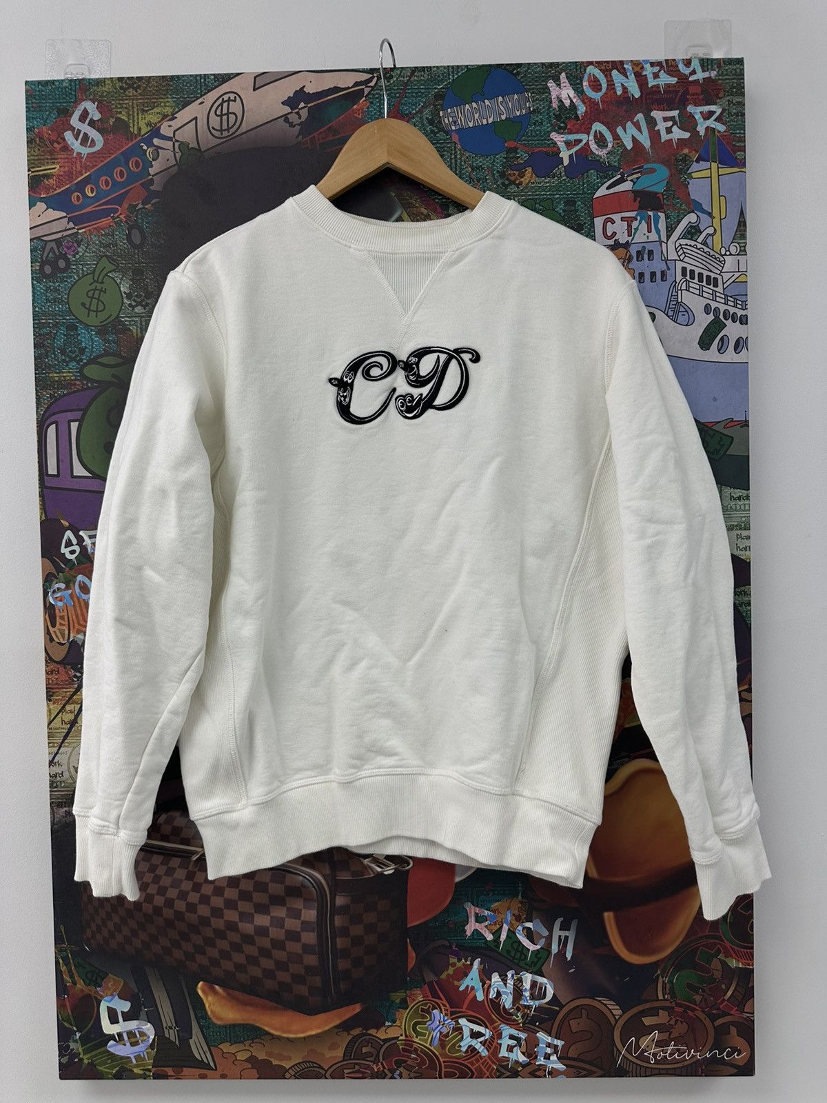 image of Christian Dior Crewneck Sweatshirt White Black Cd, Men's (Size Small)