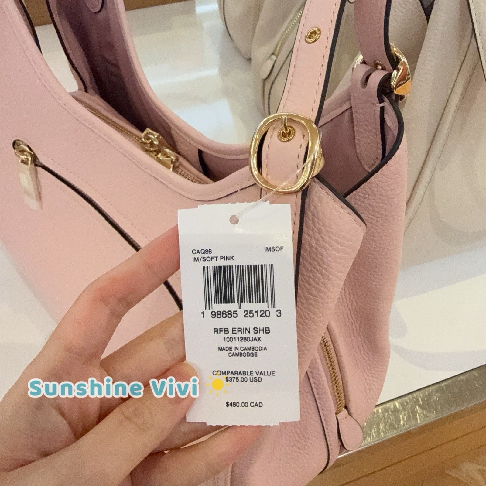 Coach NWT Coach Erin Shoulder Bag Leather CAQ86 SOFT PINK Size ONE SIZE - 5 Thumbnail