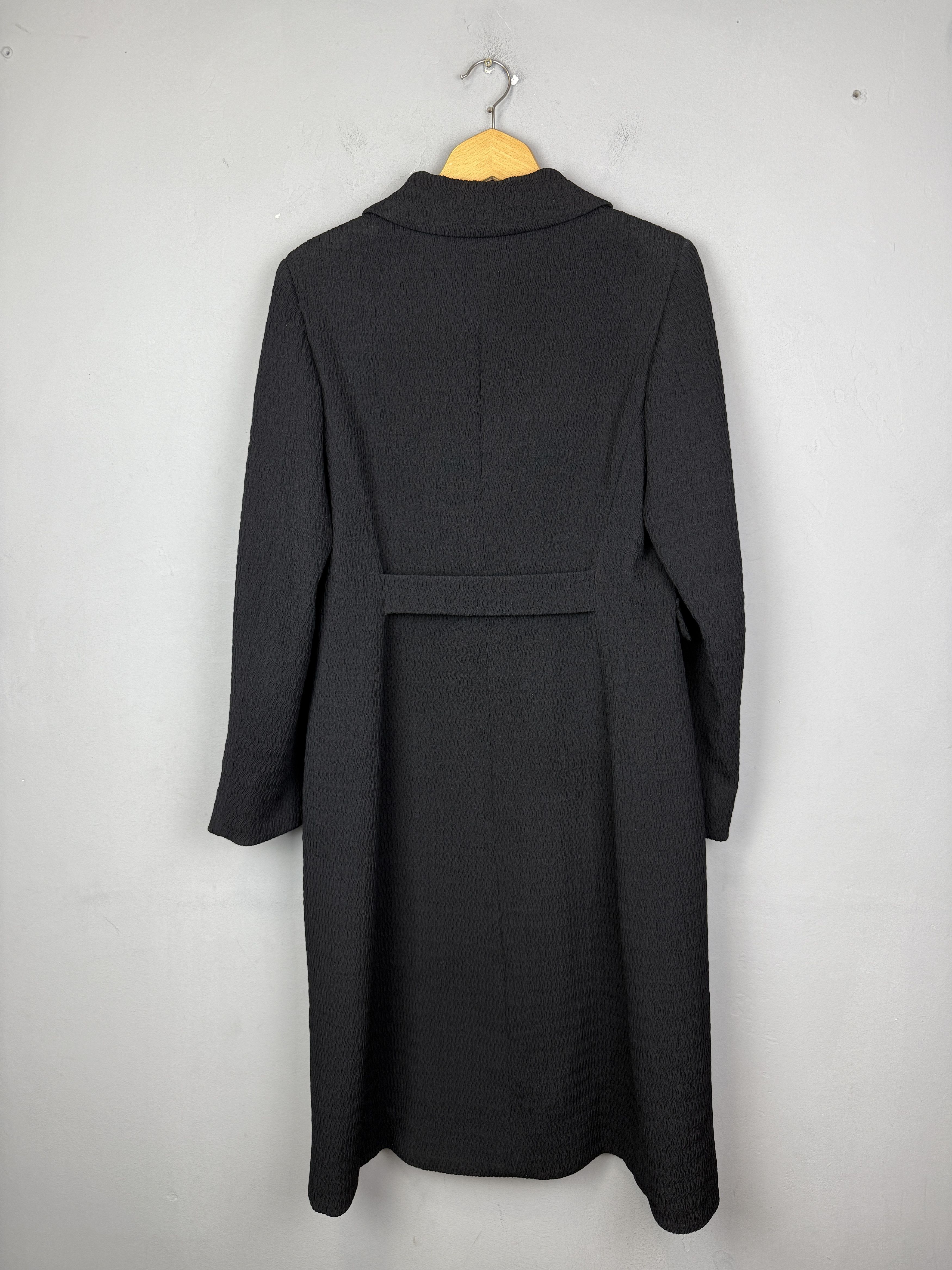 Designer Alberta Ferretti Wool Coat Italy Black Long Trench Jacket Size M / US 6-8 / IT 42-44 - 3 Thumbnail