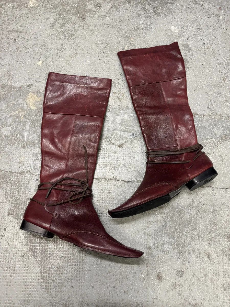 Marithe + Francois Girbaud Marithé & François Girbaud Burgundy High Leather Laced Boots Size US 7 / IT 37 - 2 Thumbnail