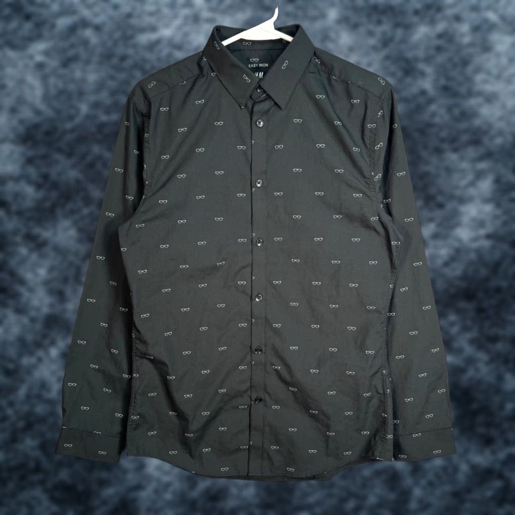 H&M VINTAGE H&M Slim Shirt Mens Black Long Sleeve Size Small Print Glasses Size US L / EU 52-54 / 3 - 1 Thumbnail