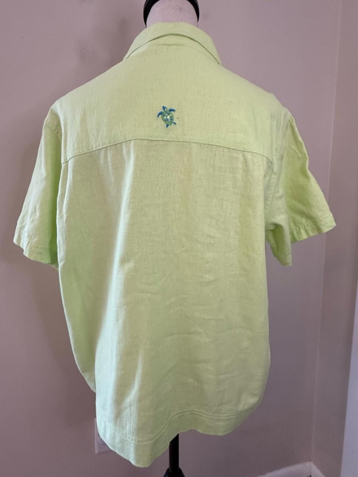 Sunray Sportswear Sunbay Sport green linen blend top embroidered turtles PXL Size XL / US 12-14 / IT 48-50 - 4 Thumbnail