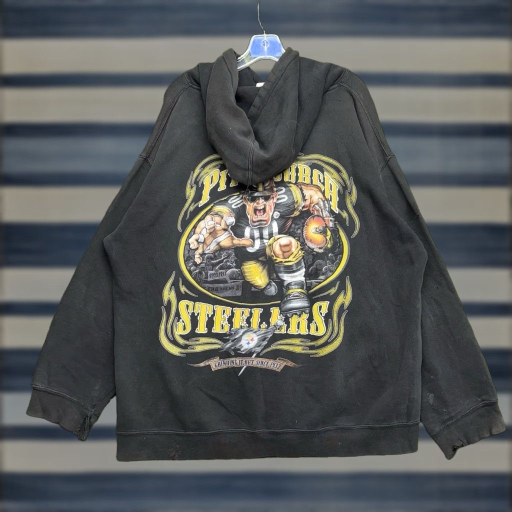 NFL VINTAGE Pittsburgh Steelers Hoodie Mens XL Black NFL Grinding Out Y2K Sweatshirt Size US XL / EU 56 / 4 - 1 Thumbnail