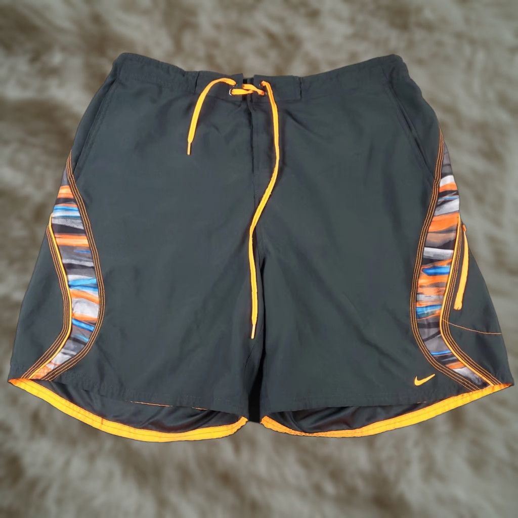 Nike Nike Shorts Mens 2XL Gray Orange Swoosh Lace Tie Beach Board Swim Trunks Size US 39 - 1 Thumbnail