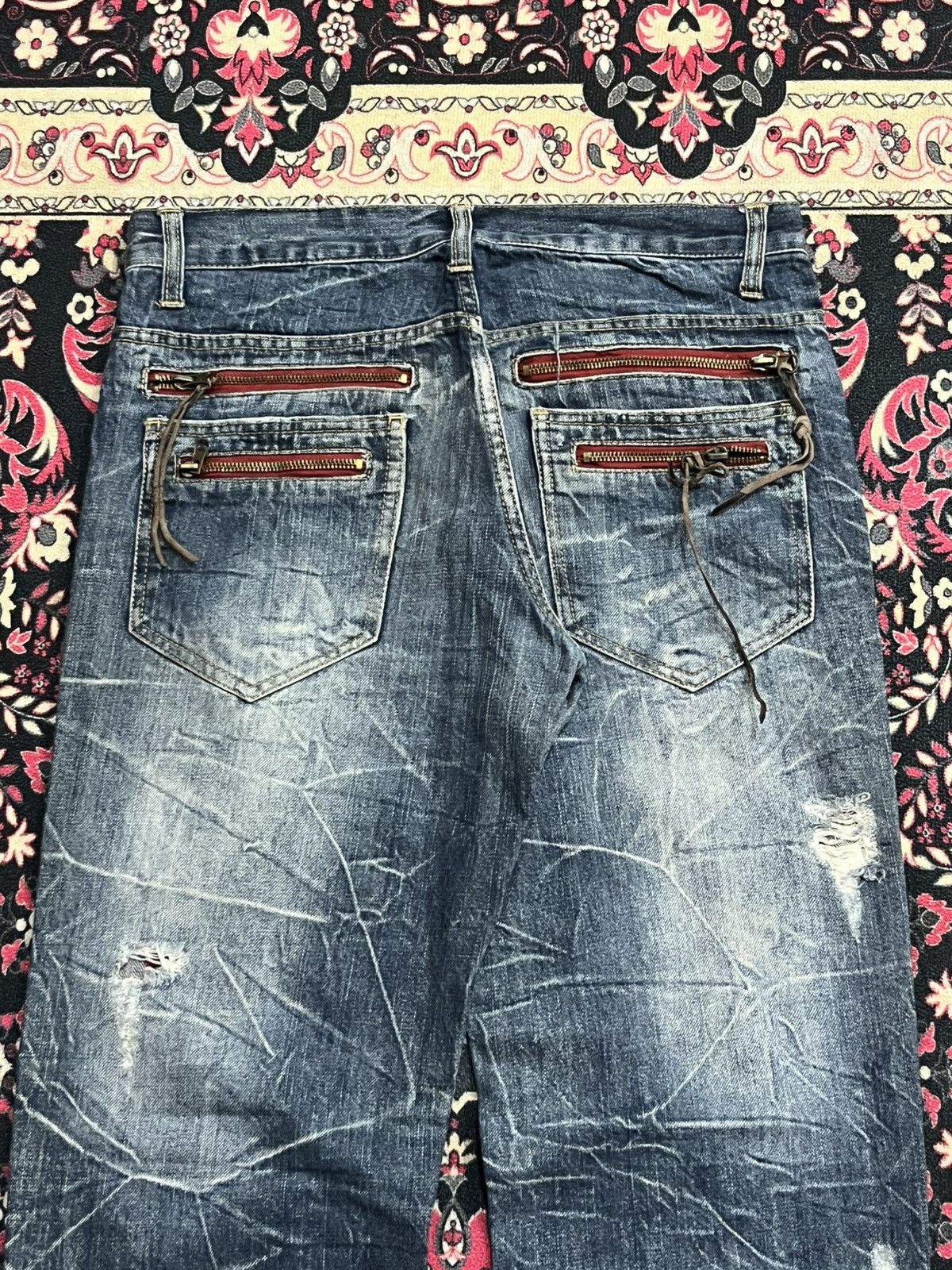 Hysteric Glamour Japanese Brand Tartan Patches Pocket Studded Crack Blue Jean Size US 31 - 6 Thumbnail