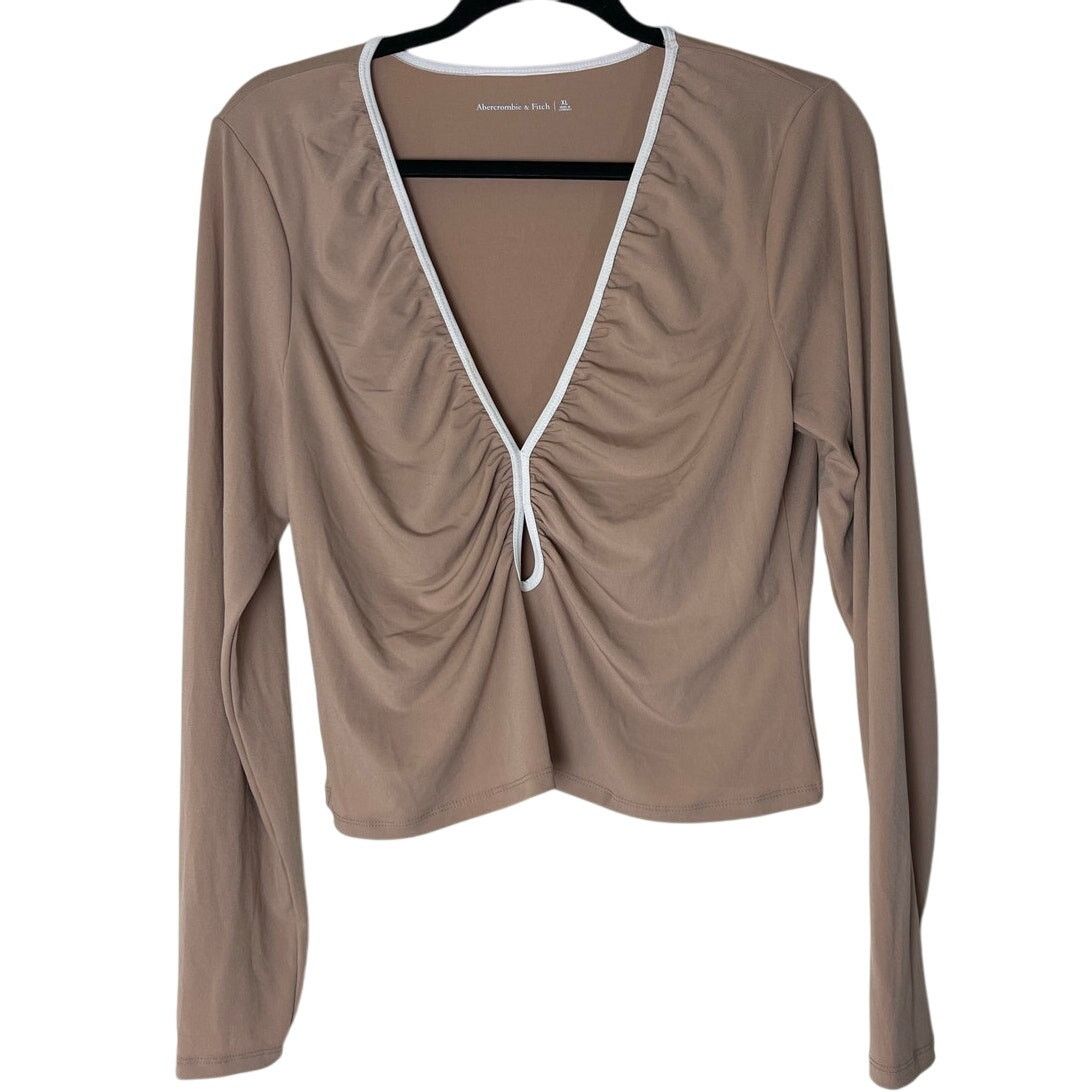 Abercrombie & Fitch Abercrombie & Fitch Nude Ruched Keyhole Long Sleeve Top - XL Size XL / US 12-14 / IT 48-50 - 2 Thumbnail