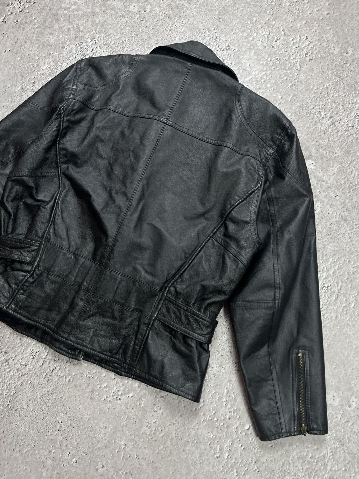 Leather Vintage Black Real Leather Biker Jacket Belted Motorcycle Size US M / EU 48-50 / 2 - 11 Thumbnail