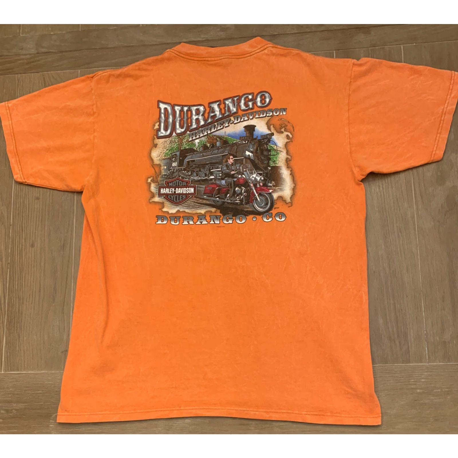 Harley Davidson VINTAGE Harley-Davidson Shirt Durango CO USA Stone Wash Orange Large T-Shirt Men Size L Size US L / EU 52-54 / 3 - 5 Thumbnail