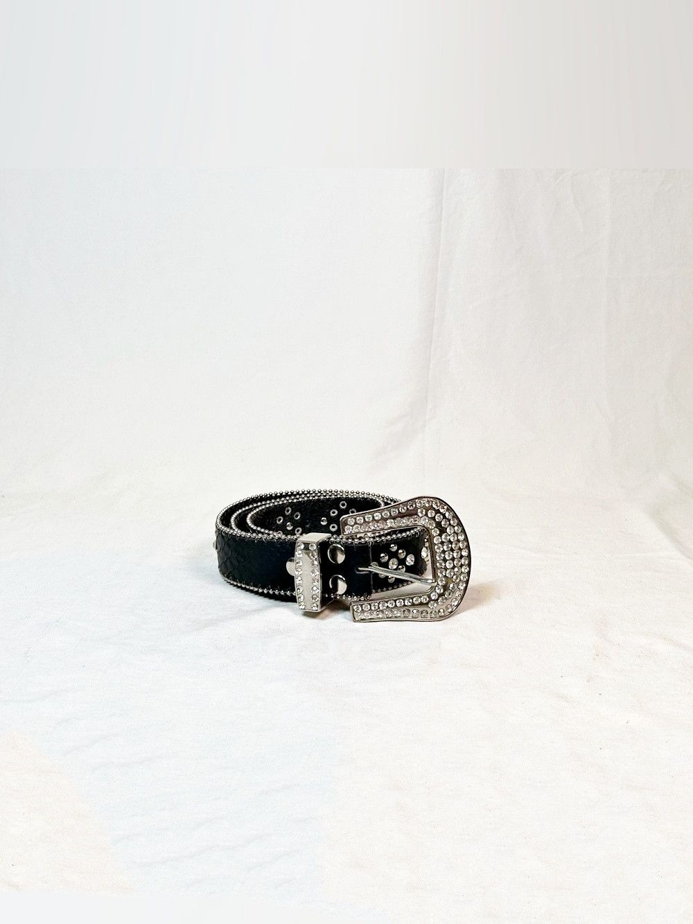Other Black Genuine Leather Snakeskin Rhinestone Western Belt Size ONE SIZE - 4 Thumbnail