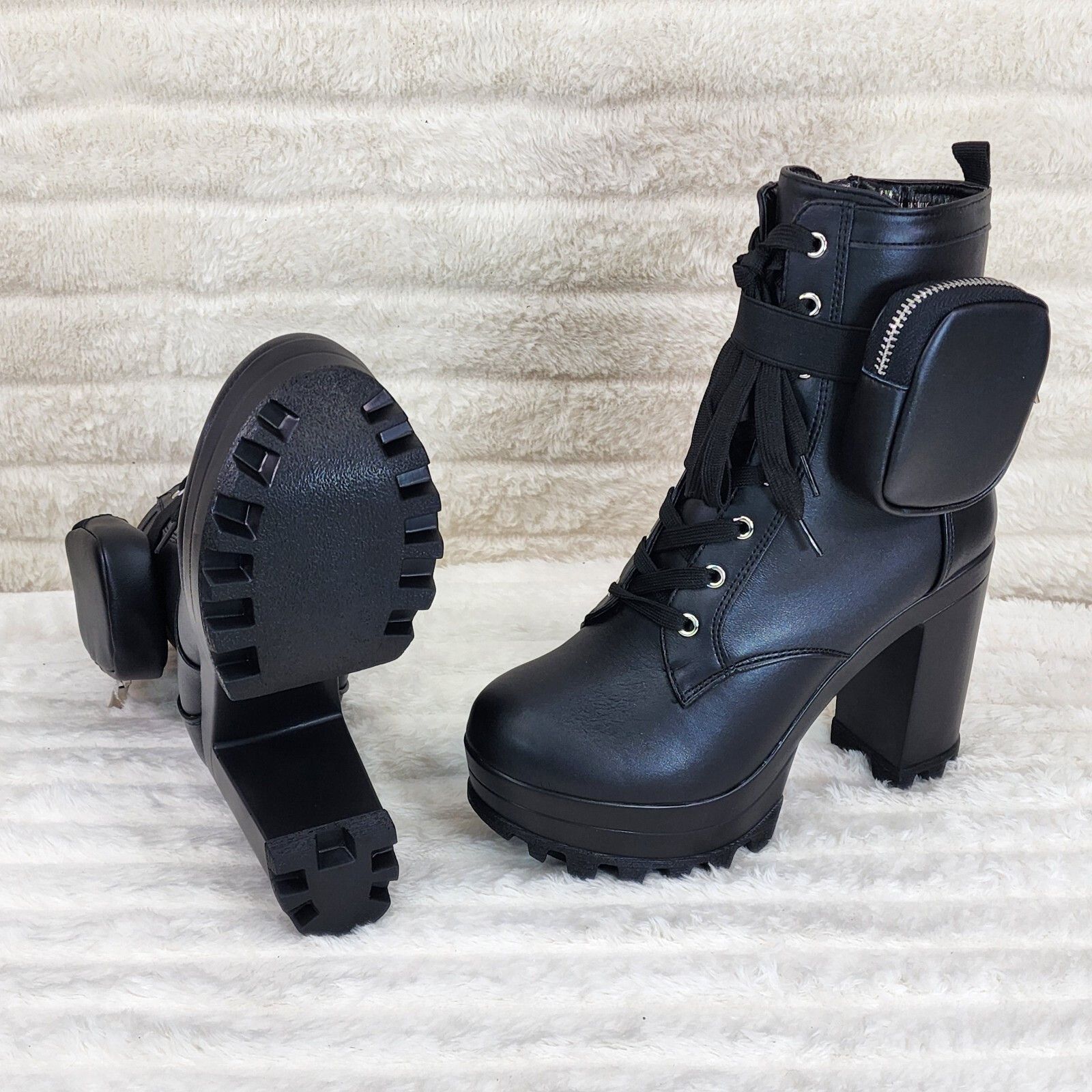 Other Secrets Black Chunky Block Heel Side Purse/Pouch Ankle Boots Size US 9 / IT 39 - 3 Thumbnail