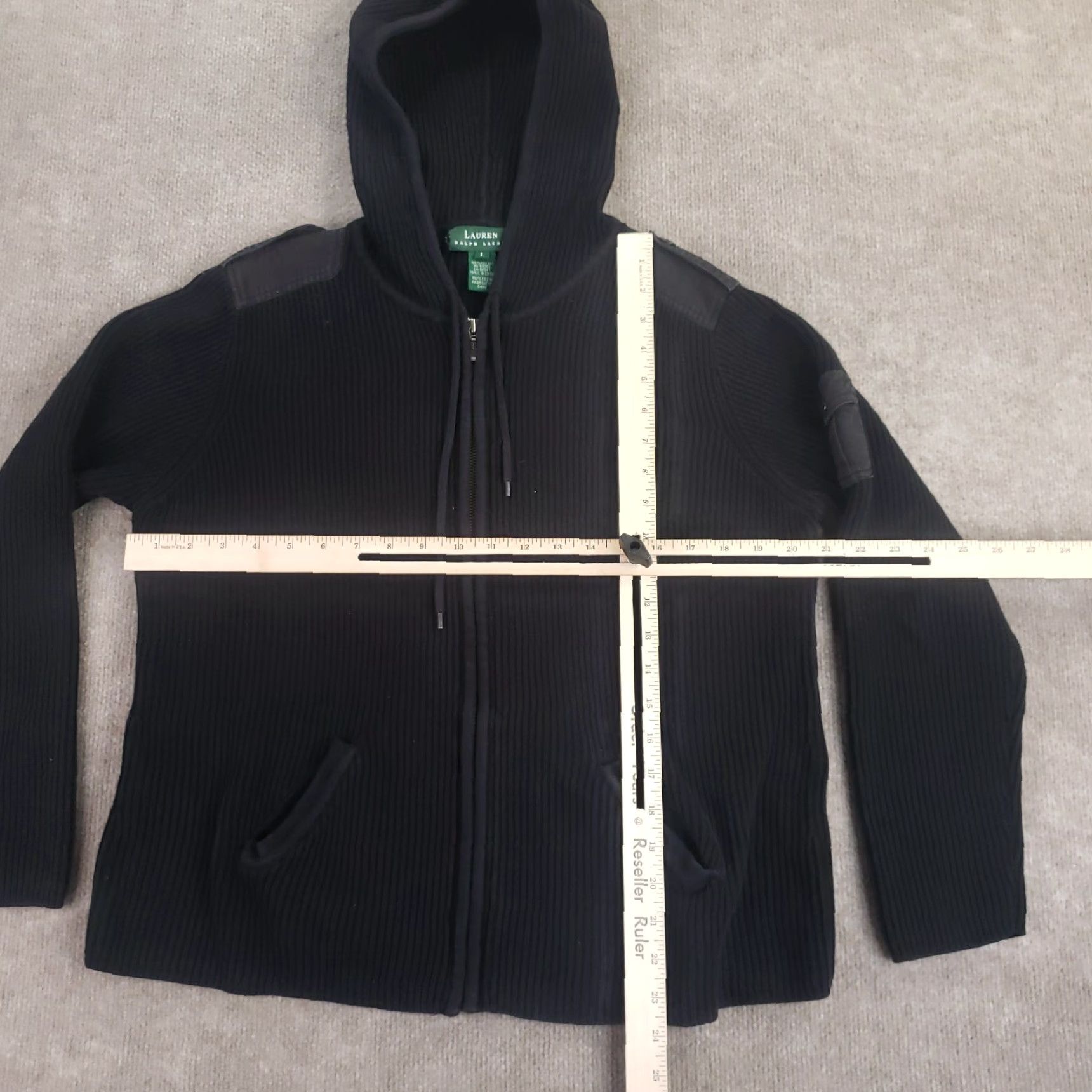 Ralph Lauren Lauren Ralph Lauren Women's Black Hooded Zip Up Jacket Large Cotton Size L / US 10 / IT 46 - 2 Thumbnail