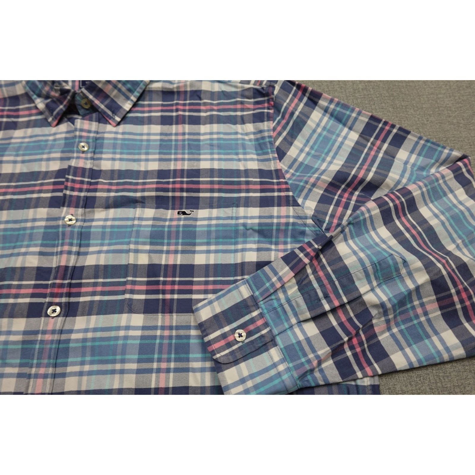 Vineyard Vines VINEYARD VINES Shirt Mens 2XL Blue Pink Plaid Slim Fit Tucker Stretch Cotton Shirt Long Sleeve Button-Up Size US XXL / EU 58 / 5 - 3 Thumbnail