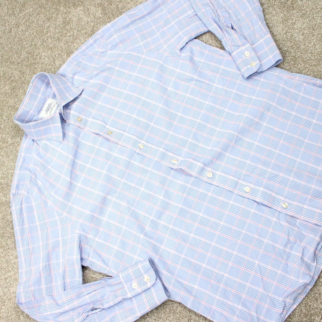 Charles Tyrwhitt Charles Tyrwhitt Shirt Mens 16 1/2 33 Slim Fit Long Sleeve Blue Pink Check Button-Down Dress Shirt Size US XL / EU 56 / 4 - 7 Thumbnail