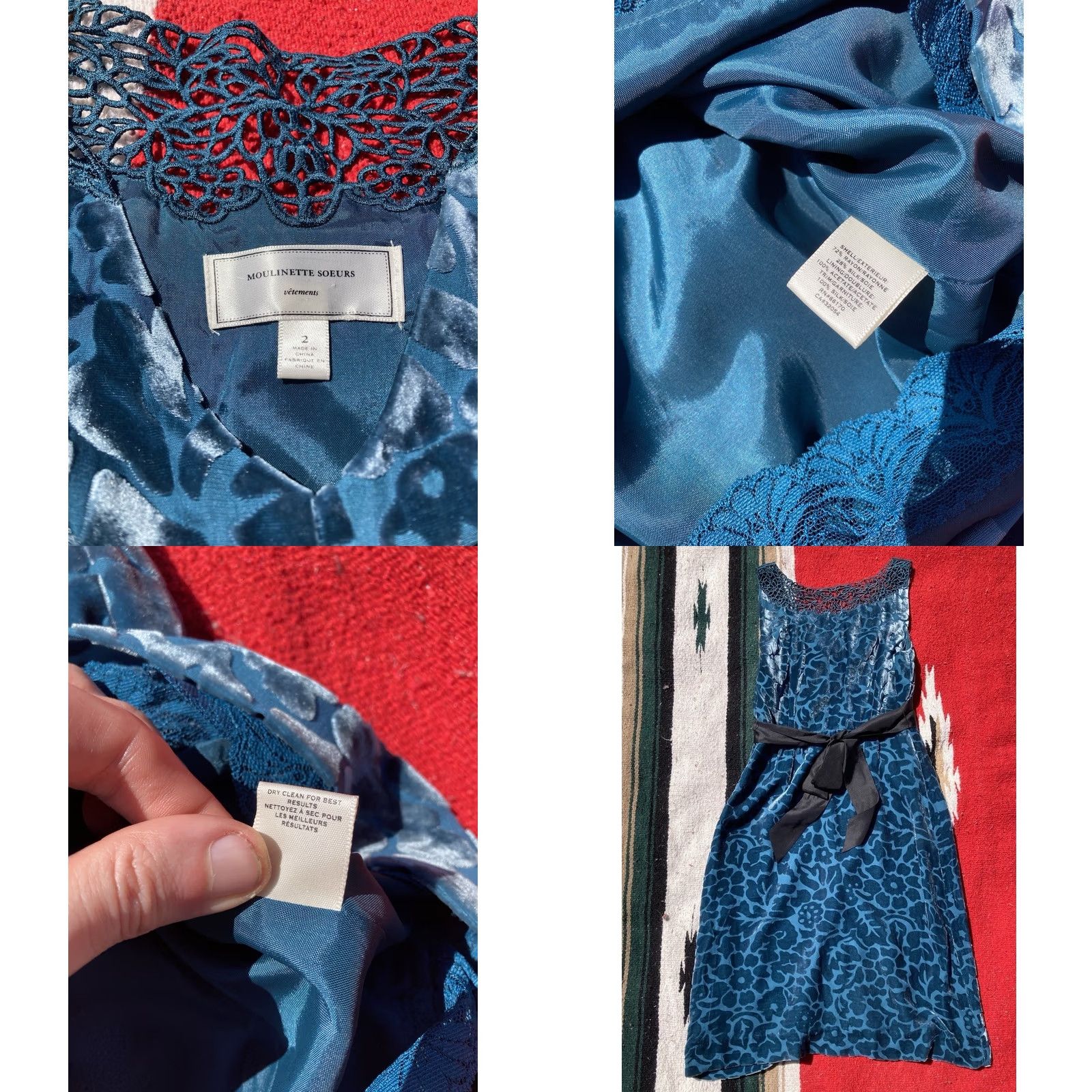 Anthropologie Moulinette Souers Anthropologie Dress Womens Size 2 Blue Velvet Brocade Floral Size XS / US 0-2 / IT 36-38 - 8 Thumbnail