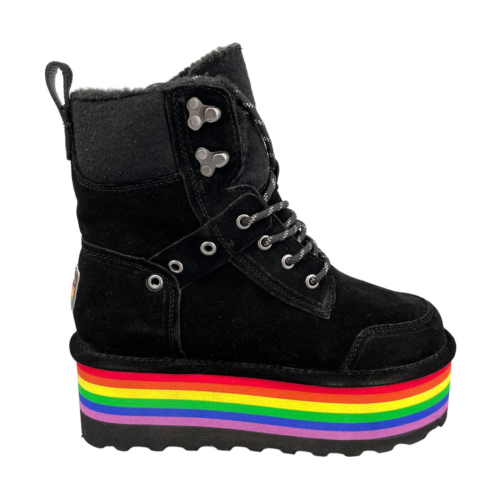 image of Bearpaw Retro Alicia Boots Black Rainbow Platform Womens 8