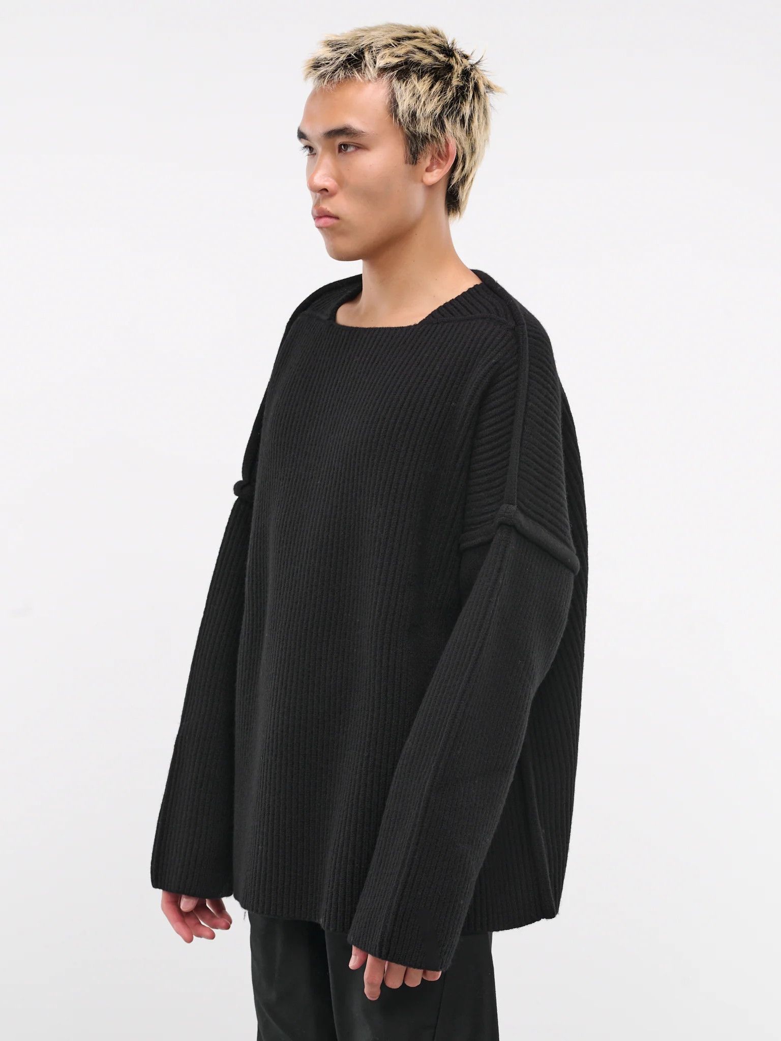 Jil Sander o1s22i1n1024 Oversized Ribbed Wool Pullover in Black Size US L / EU 52-54 / 3 - 2 Thumbnail