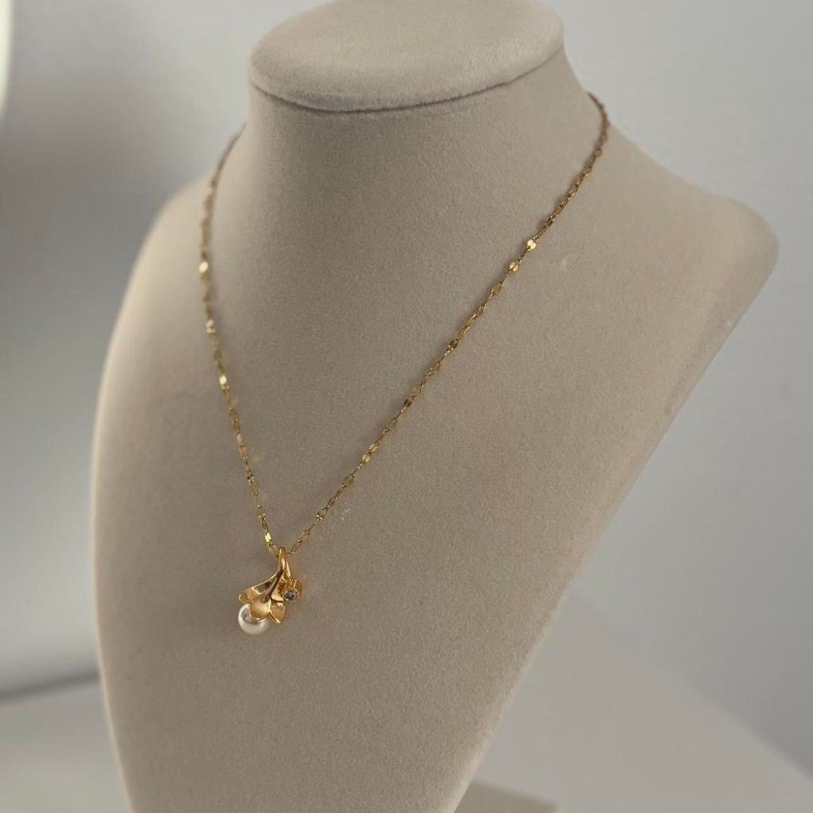 Other Gold Pearl Necklace with Bow Pendant Stainless Steel Size ONE SIZE - 3 Thumbnail