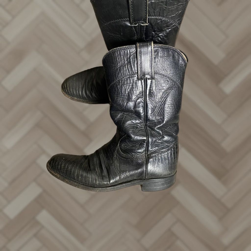 Justin Boots Justin Boots Western Cowboy Boots Womens 6B Black Leather Lizard USA Made 3733 Size US 6 / IT 36 - 1 Thumbnail