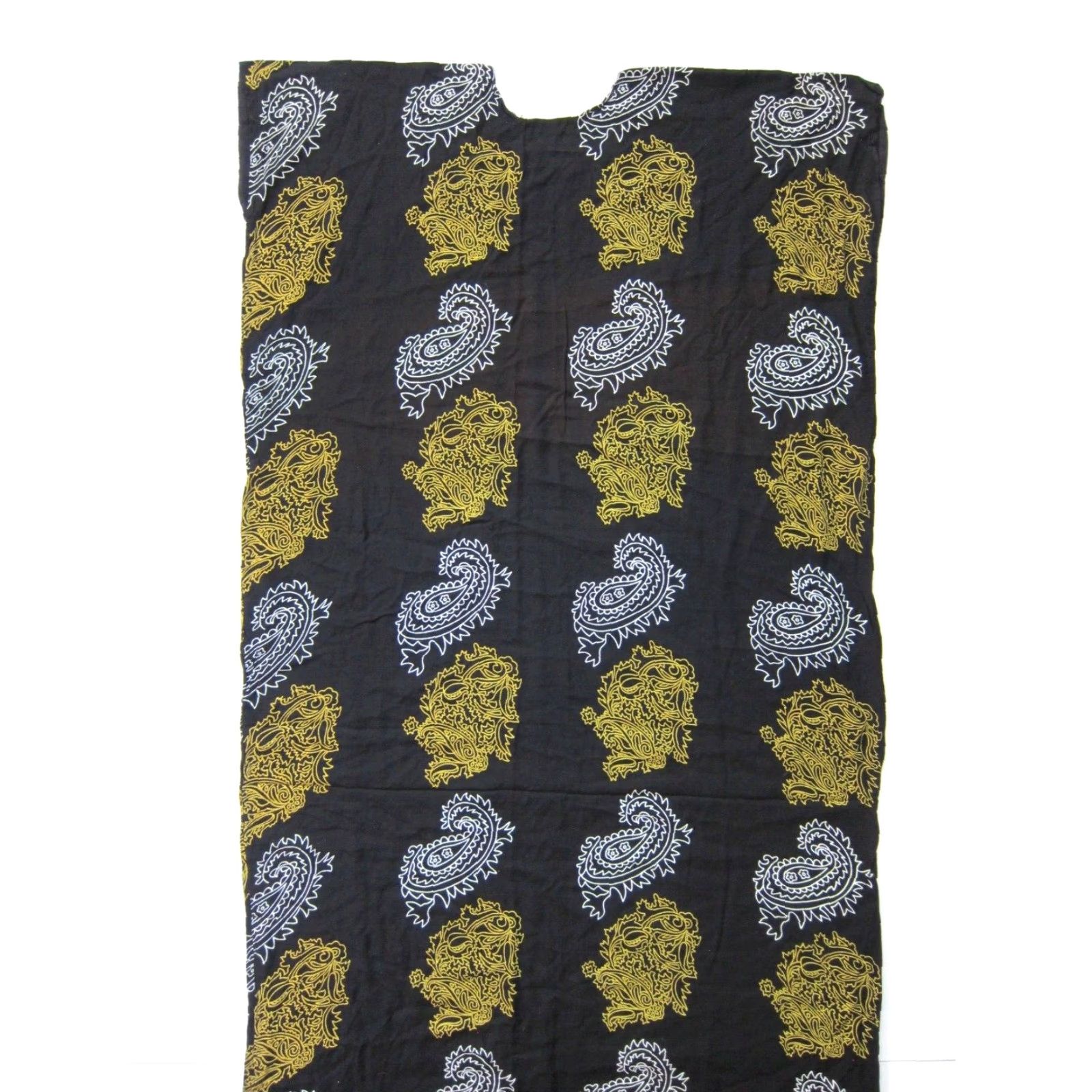 Vintage VINTAGE Unbranded Kaftan Dress Women OS Maxi Kaftan Floral Paisley Long Rayon Black White Yellow OS Women Size ONE SIZE - 5 Thumbnail