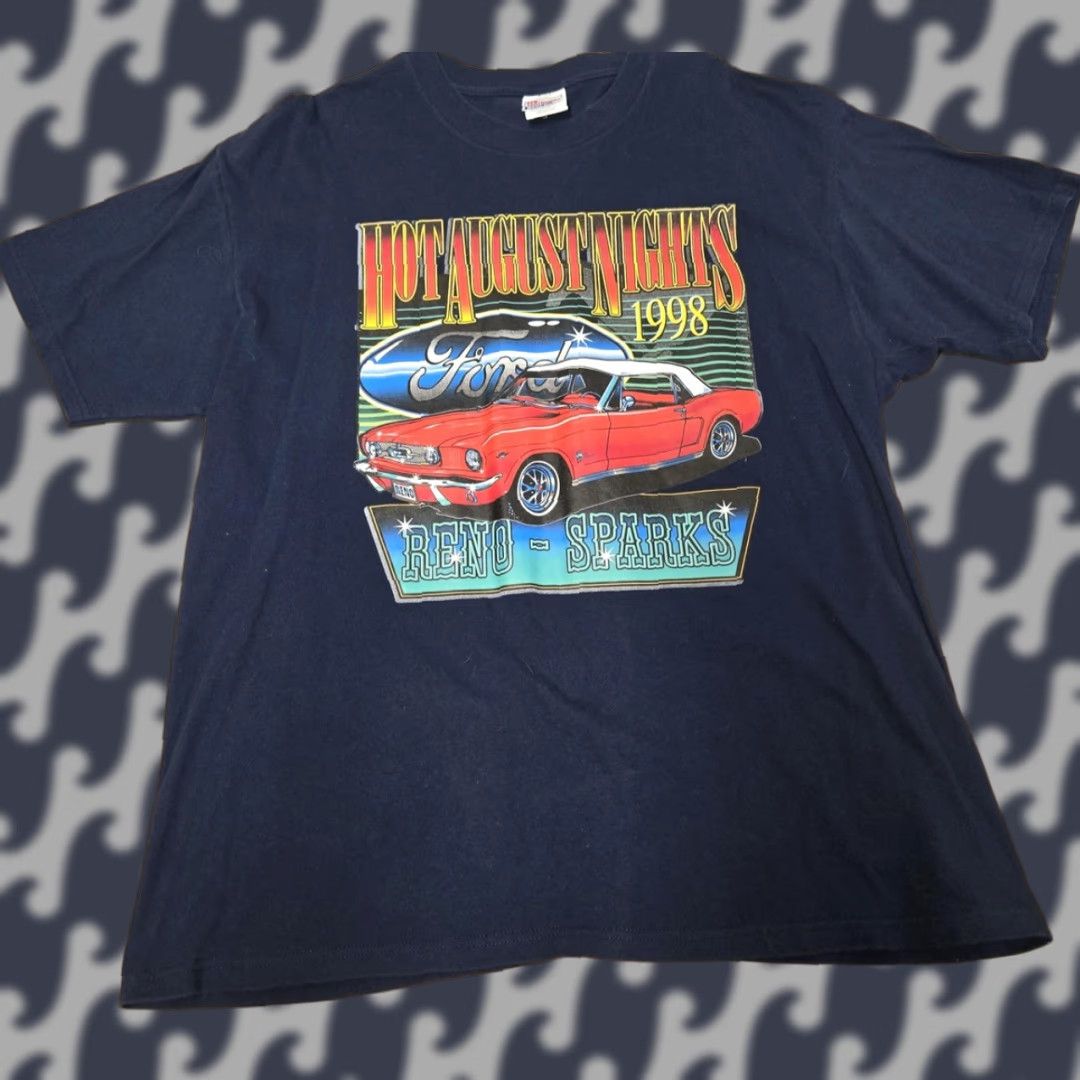 Hanes VINTAGE Ford Mustang Shirt Mens XL Blue 1998 Hot August Nights Reno Sparks Hanes Beefy-T T-Shirt Mens Graphic Print Cars 90s Vintage Size US XL / EU 56 / 4 - 1 Thumbnail