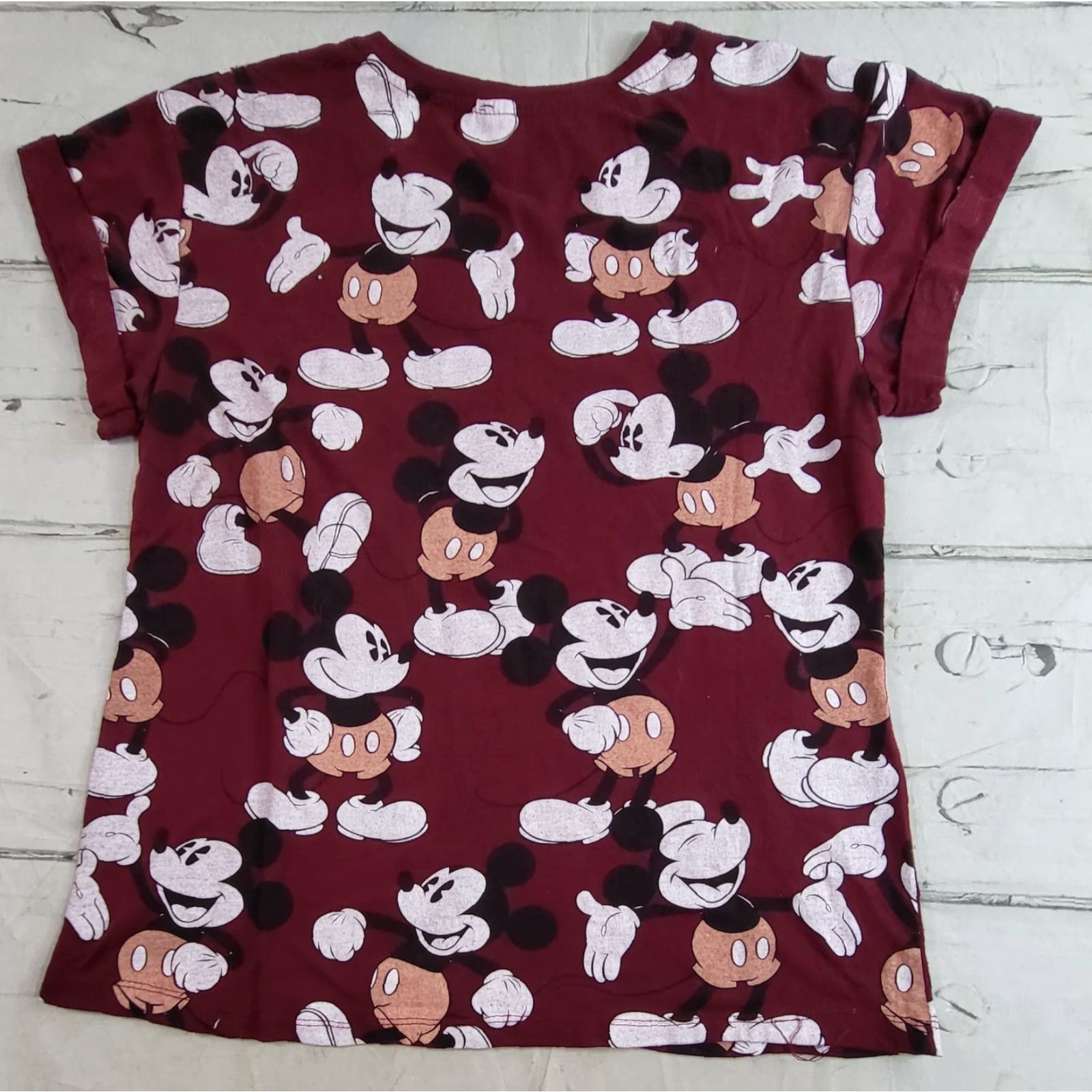 FRED Mickey Mouse All Over Print Maroon Short Sleeve T-Shirt Womens L Cute Size L / US 10 / IT 46 - 2 Thumbnail