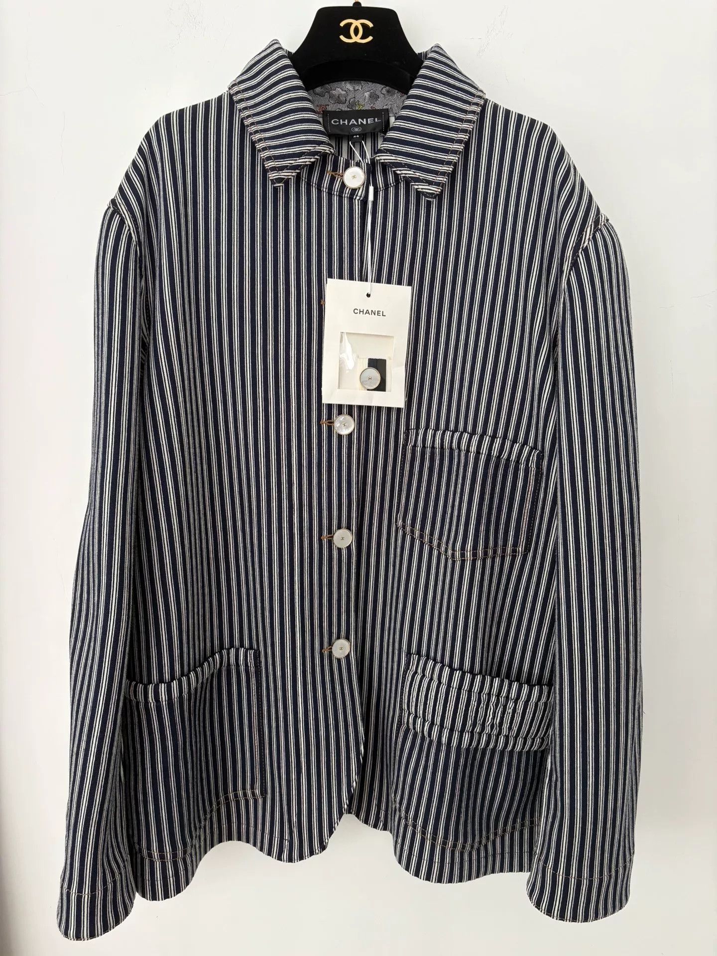 Chanel Chanel Blue White Stripe Shirt Jacket Size US L / EU 52-54 / 3 - 1 Thumbnail