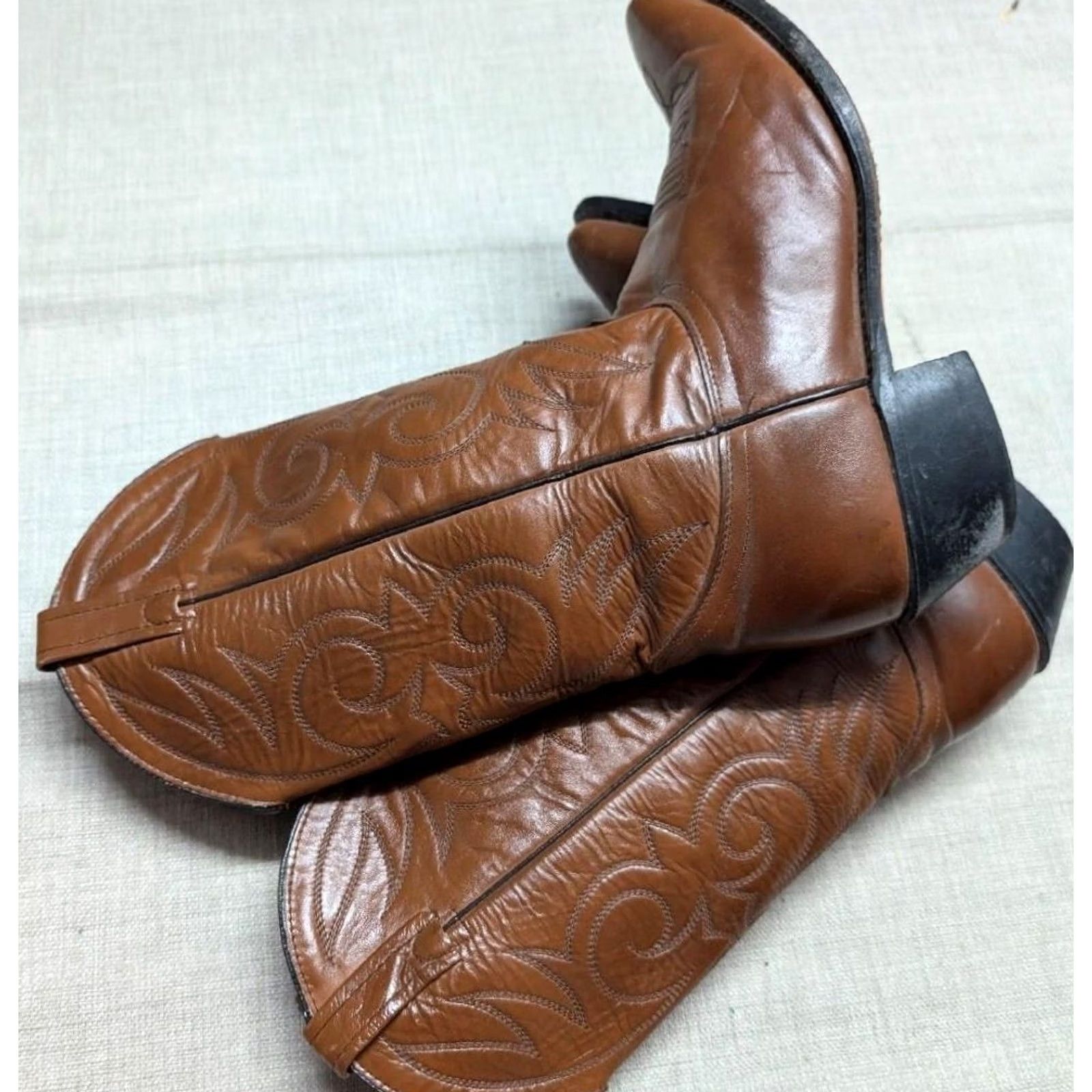 Dan Post VINTAGE Western leather COWBOY BOOTS Dan Post Mens 9 D Brown Leather 14" tall Mens Boots 1980s Size US 9 / EU 42 - 4 Thumbnail
