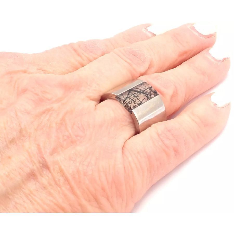 Cartier Cartier 18k White Gold Rutilated Quartz Wide Band Ring Size ONE SIZE - 3 Thumbnail
