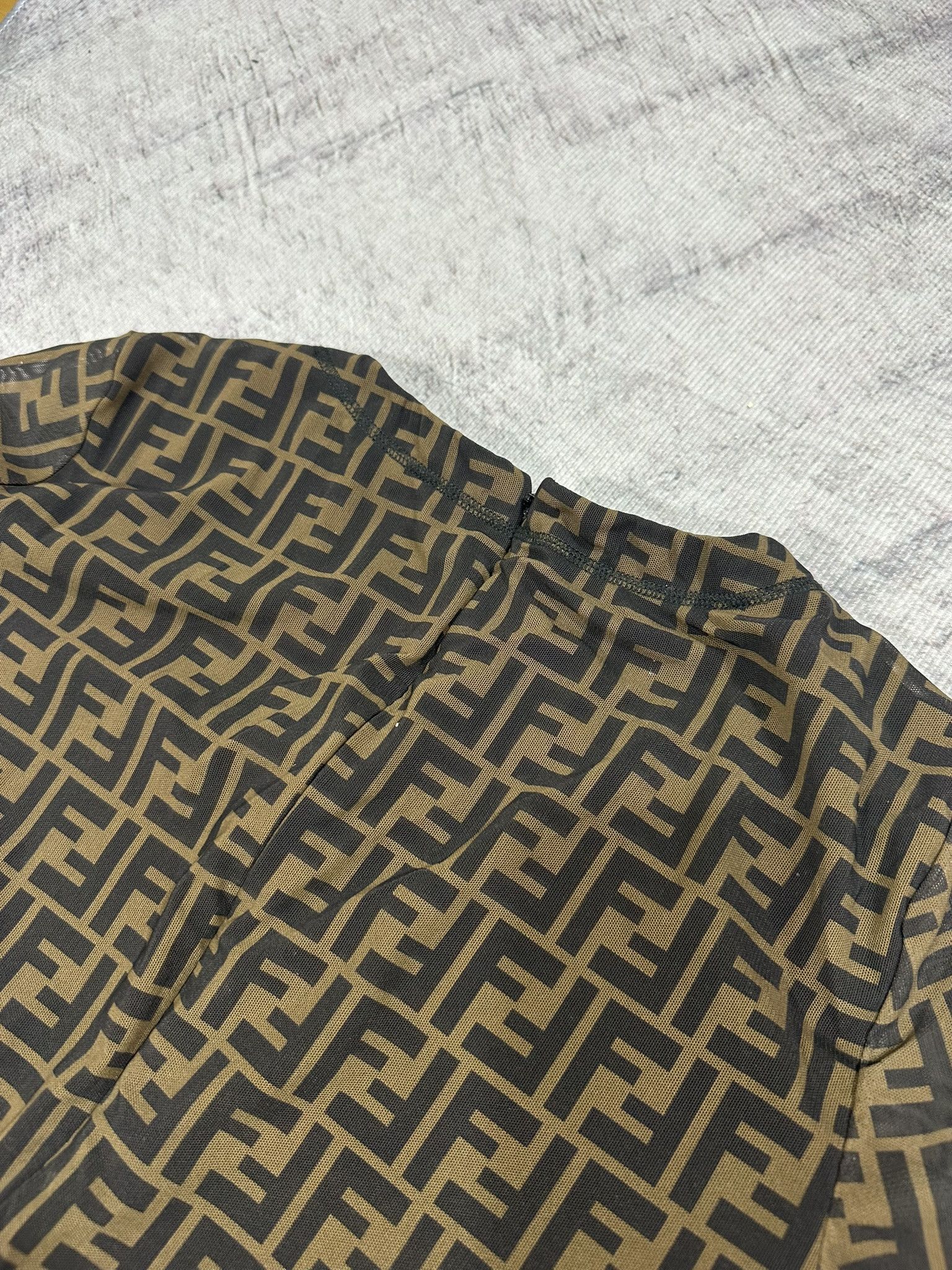 Fendi Fendi Midi Dress FF Monogram Zucca Mesh Sheath Brown Logo Size S / US 4 / IT 40 - 15 Thumbnail