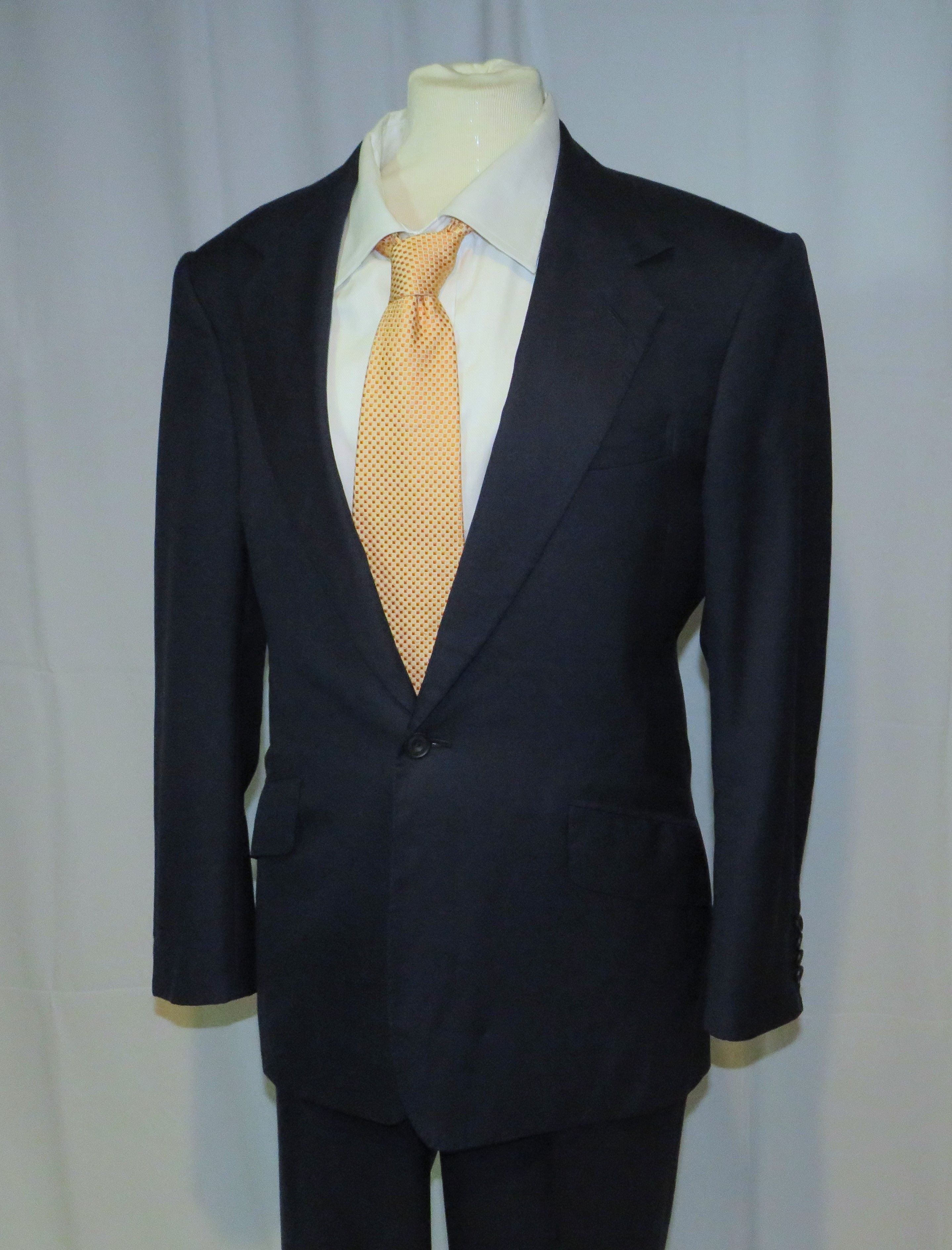 Huntsman × Savile Row Bespoke 2021 Solid Navy One Button Suit 36S Size 36S - 8 Thumbnail