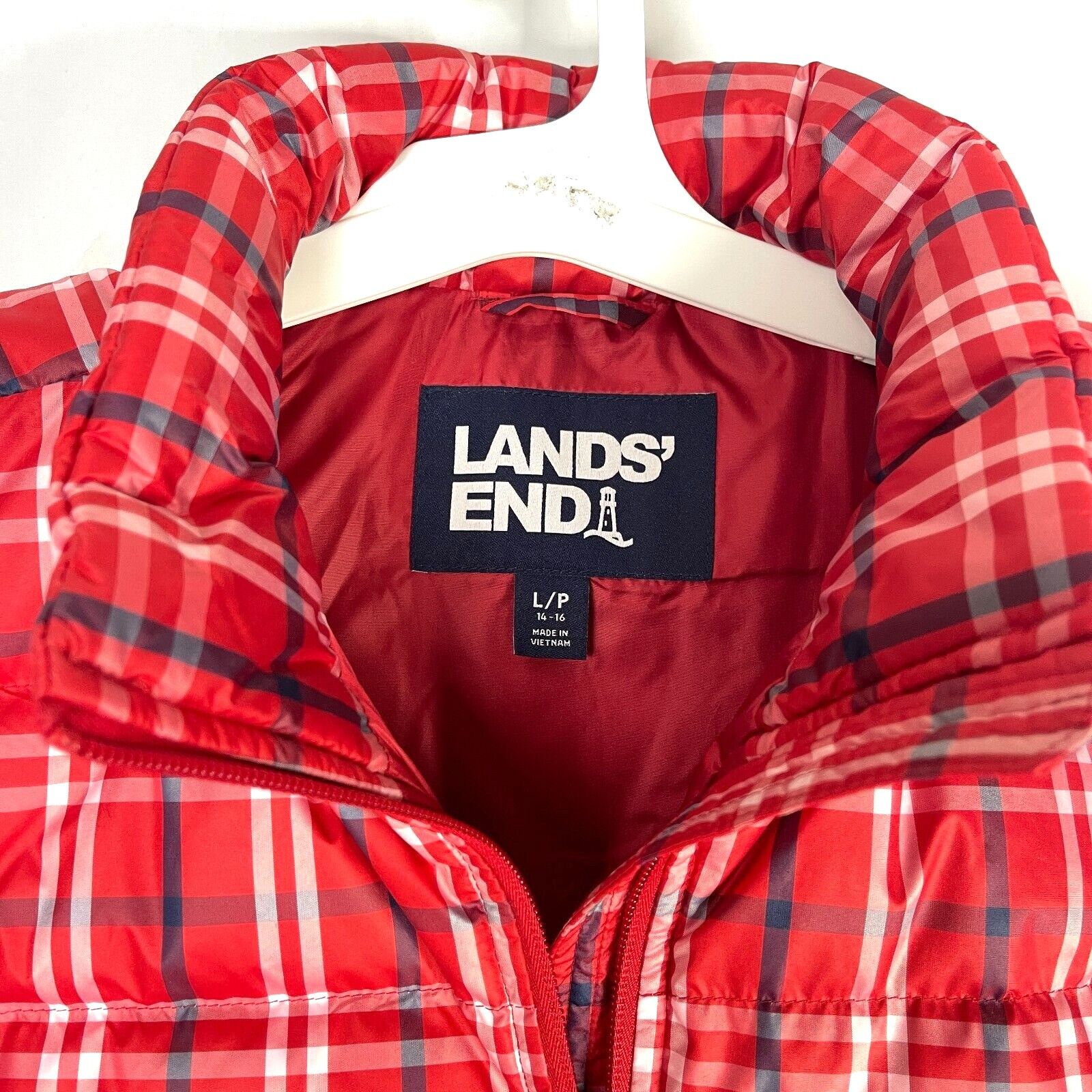 Lands' End Lands End Red Plaid Womens Puffer Vest Large 14-16 Zip Outdo Size L / US 10 / IT 46 - 3 Thumbnail