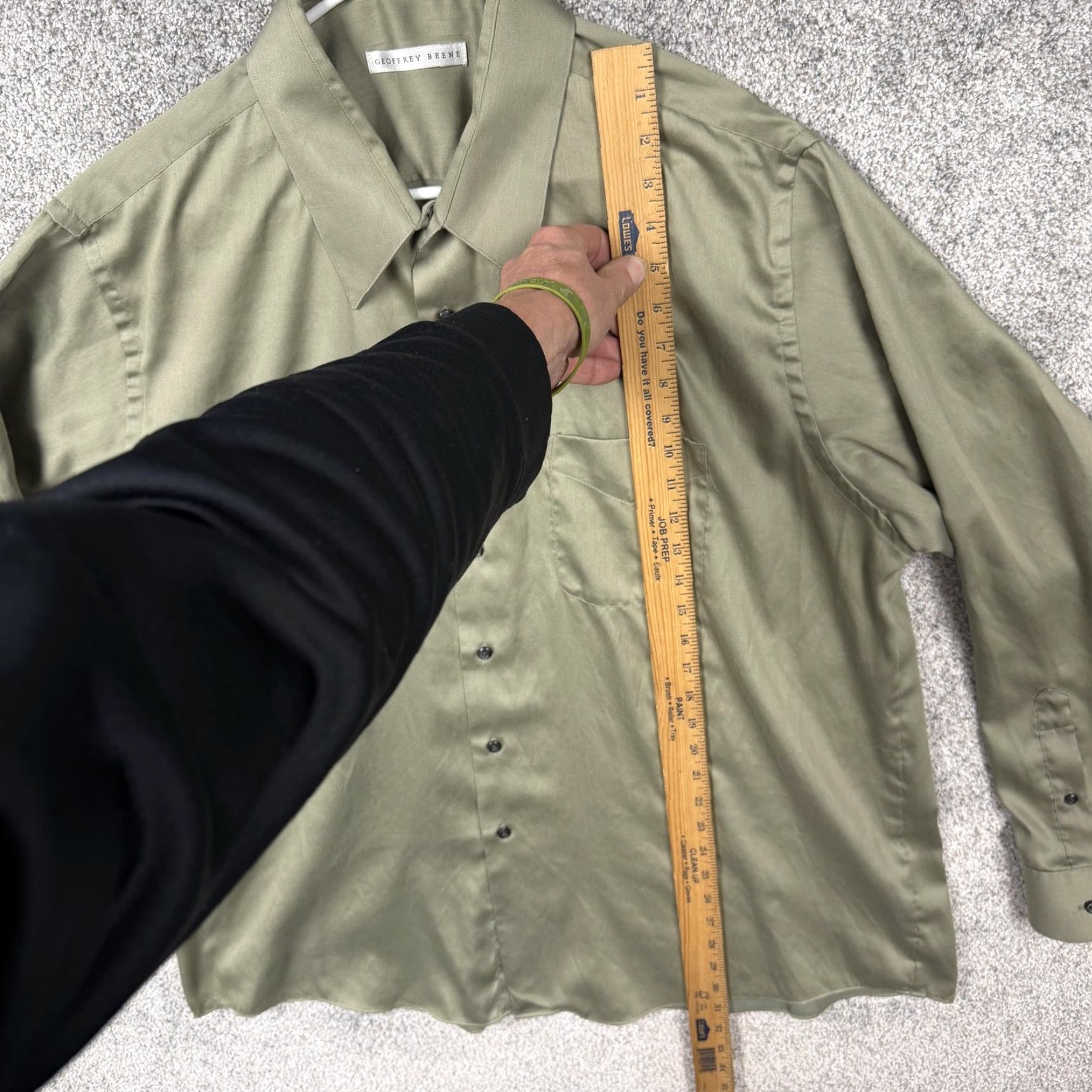 Geoffrey Beene Geoffrey Beene Dress Shirt 2XL Green Wrinkle Free Sateen Cotton Polyester Business Mens Shirt Size 48R - 2 Thumbnail