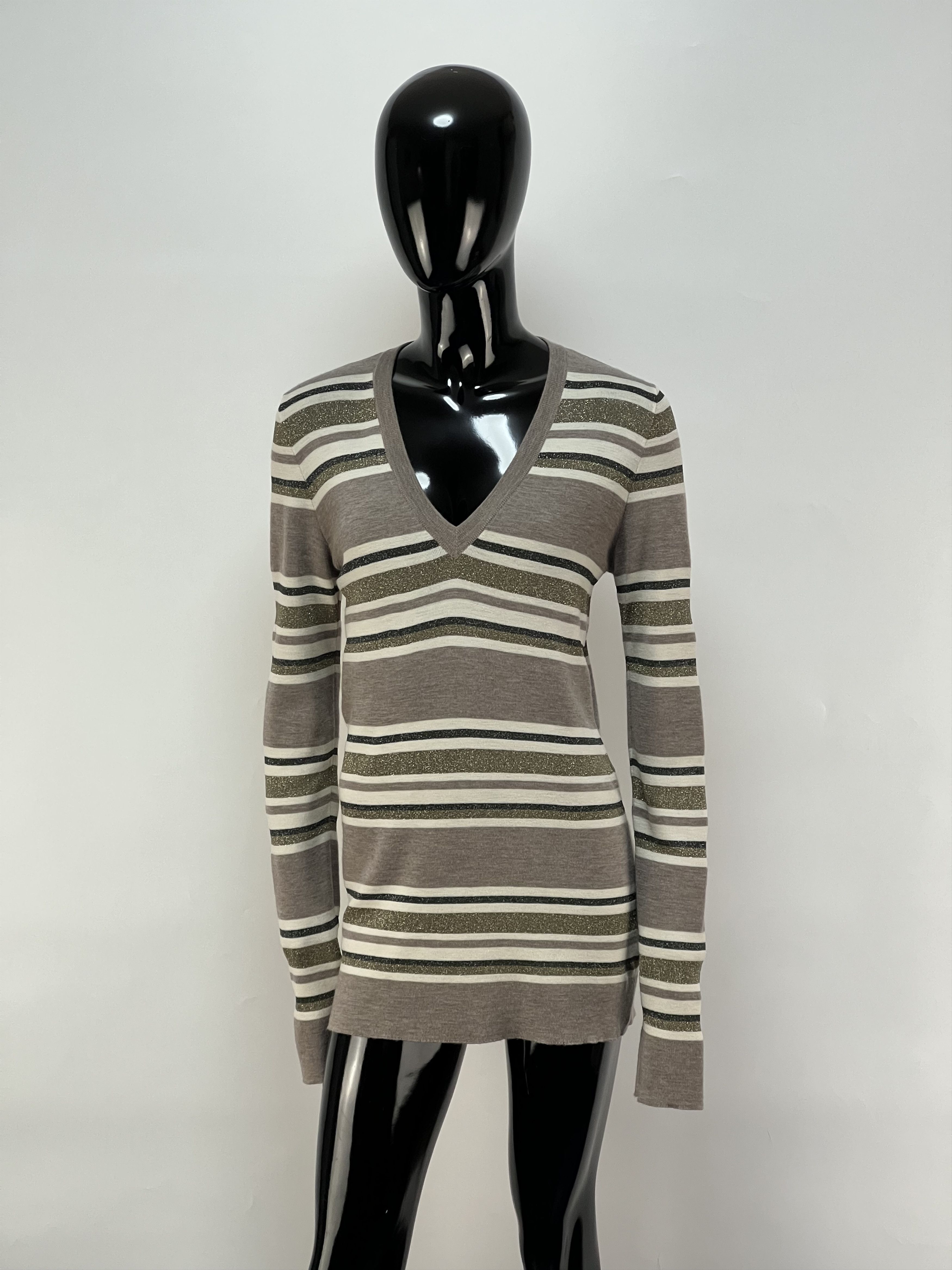 Brunello Cucinelli Brunello Cucinelli Wool Cashmere Striped V-Neck Sweater Size L / US 10 / IT 46 - 1 Thumbnail